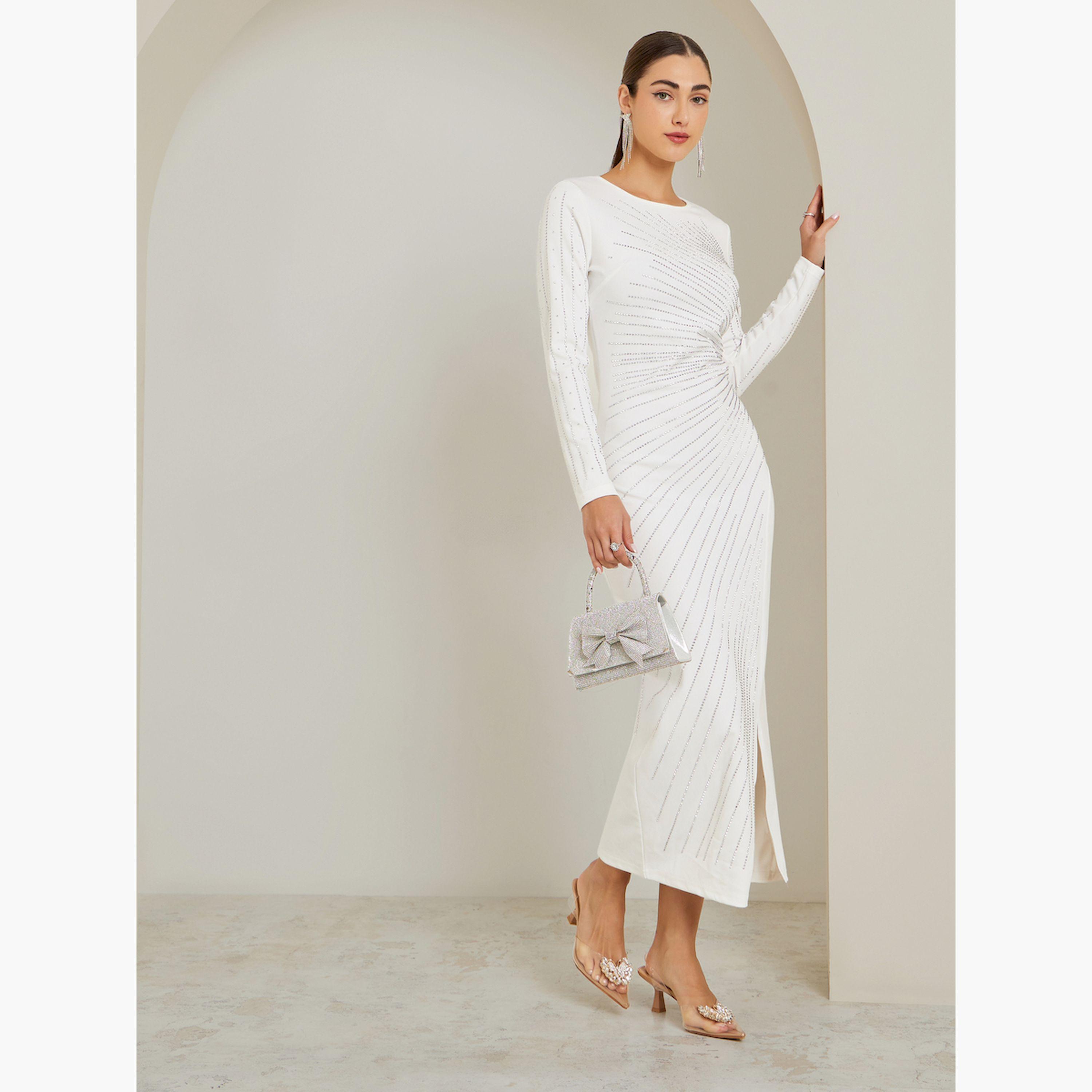 Styli Off-White Embellished Rhinestone Bodycon Maxi Dress-women-clothing-dresses-image-3