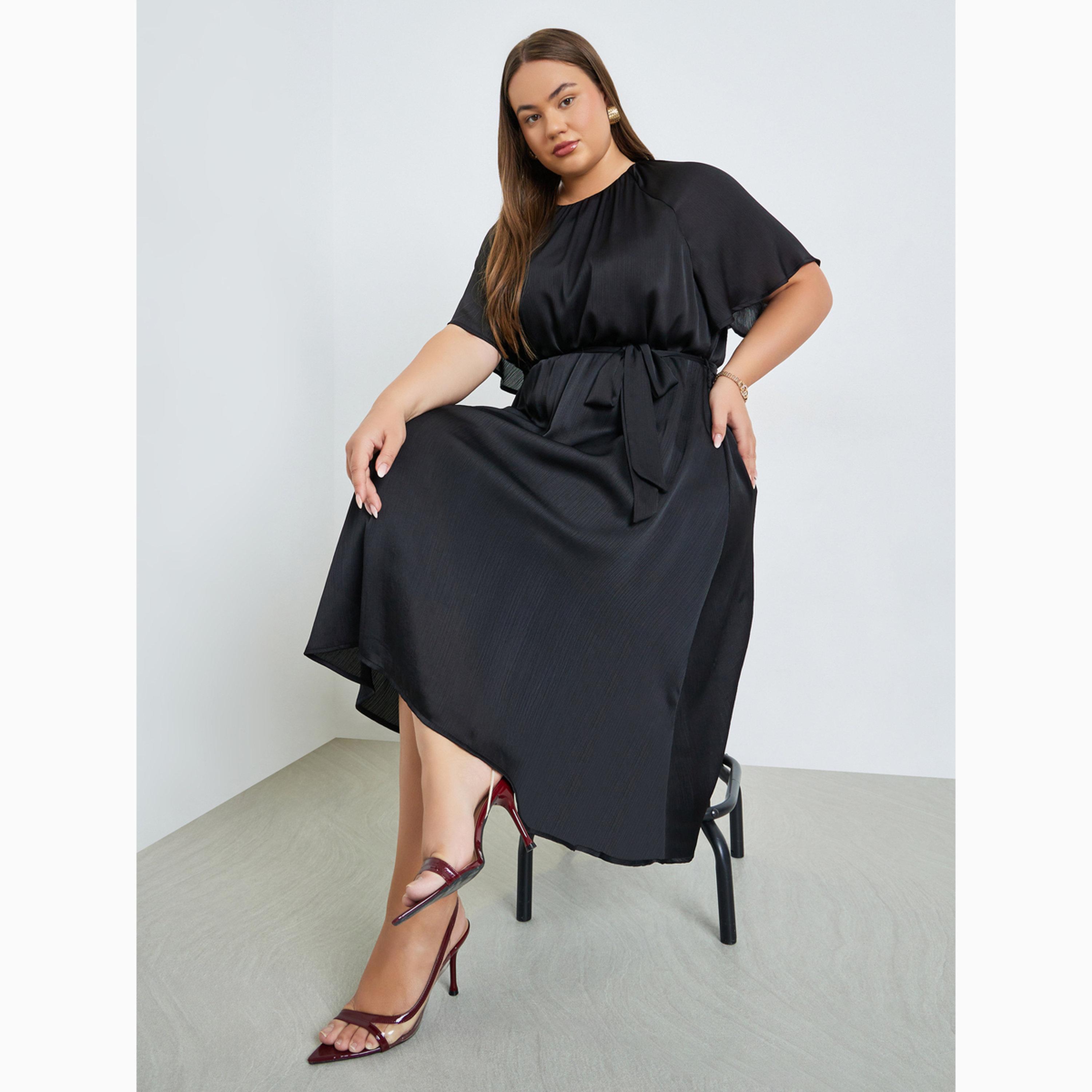 فستان ميدي ساتان مقاس كبير وحزام ربط-women-clothing-dresses-image-3