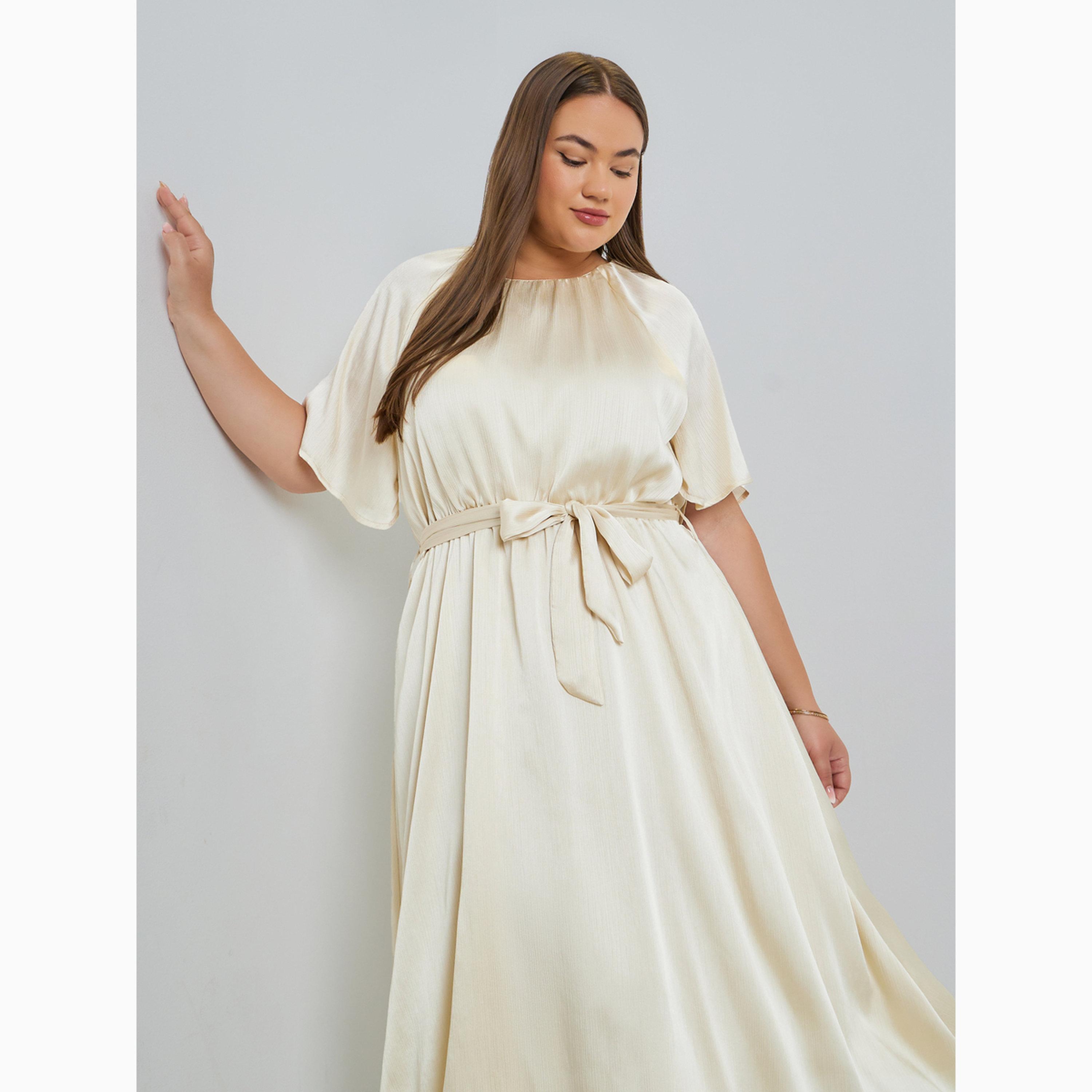 فستان ميدي ساتان مقاس كبير وحزام ربط-women-clothing-dresses-image-2
