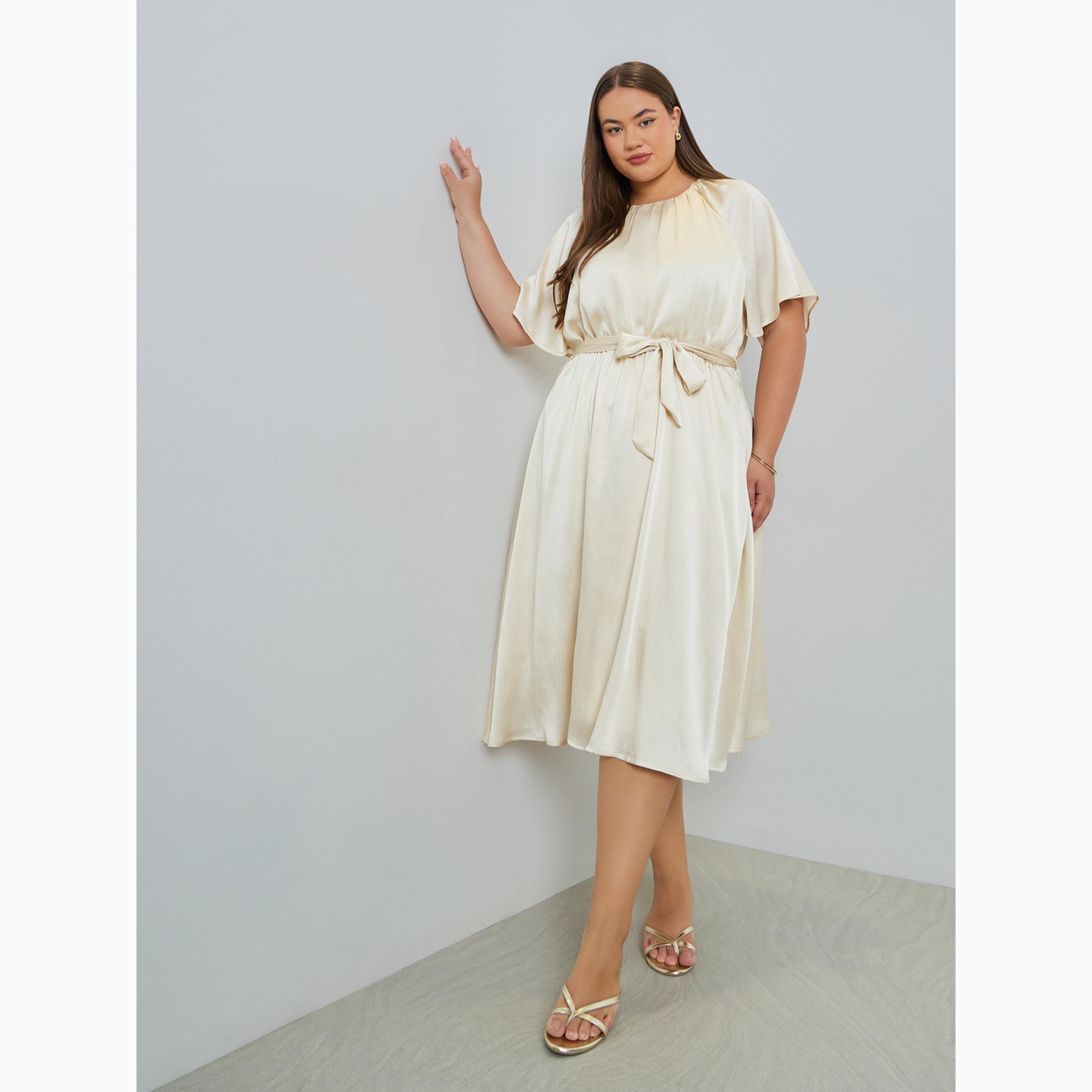 فستان ميدي ساتان مقاس كبير وحزام ربط-women-clothing-dresses-image-3