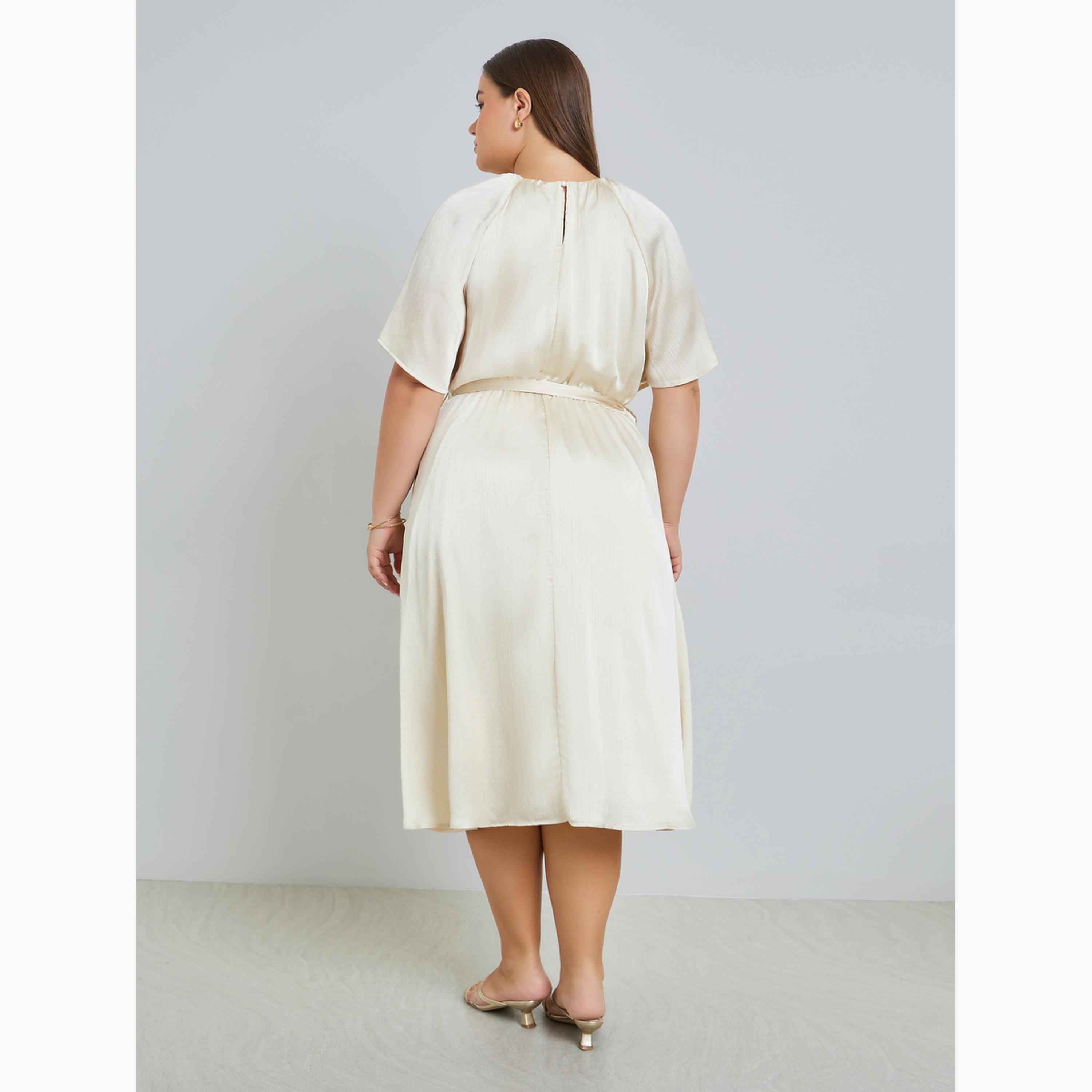 Styli Plus Size Satin Midi Dress with Tie-Belt-women-clothing-dresses-image-5