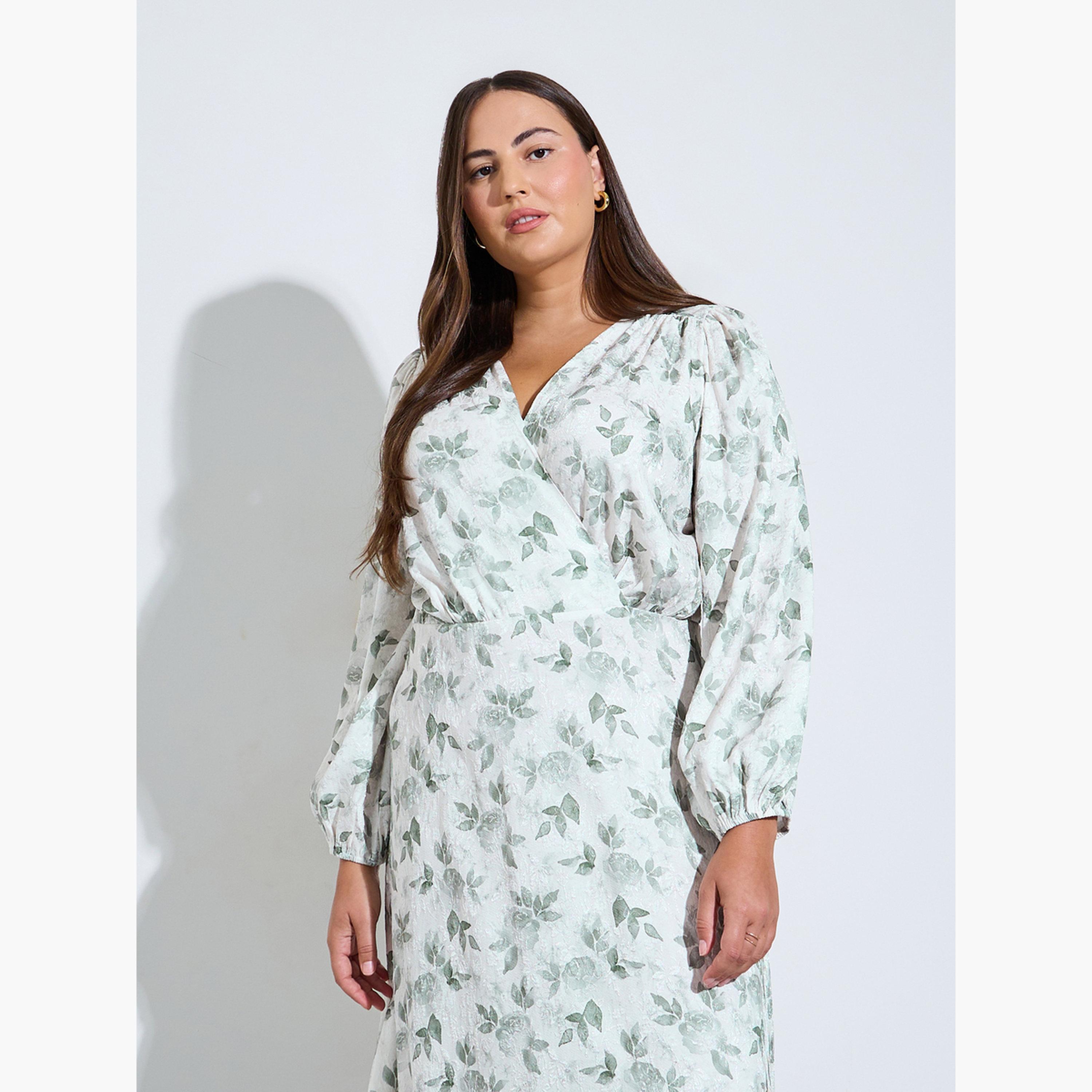 Styli Plus Size Floral Print Balloon Sleeves A-Line Maxi Dress-women-clothing-dresses-image-2
