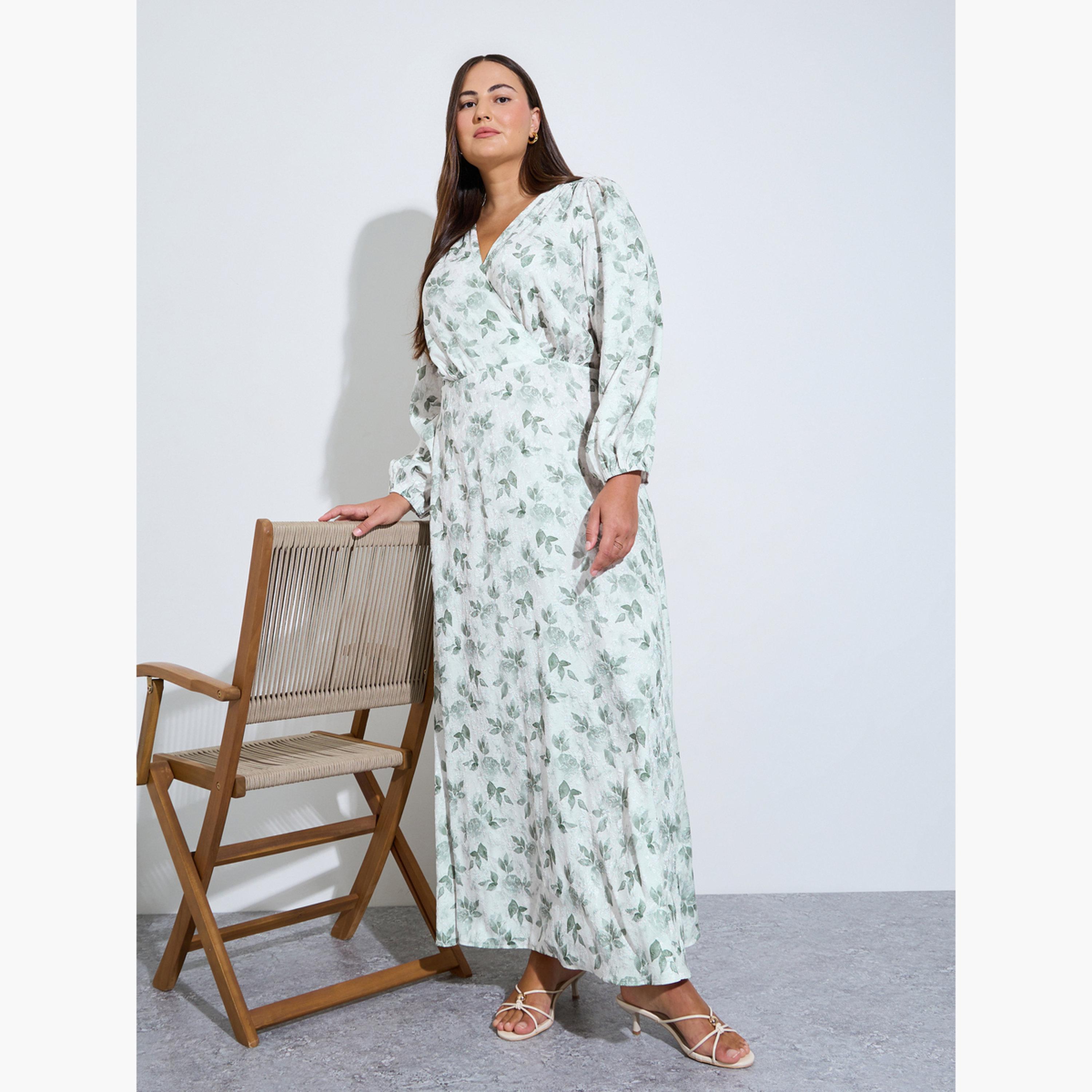 Styli Plus Size Floral Print Balloon Sleeves A-Line Maxi Dress-women-clothing-dresses-image-3