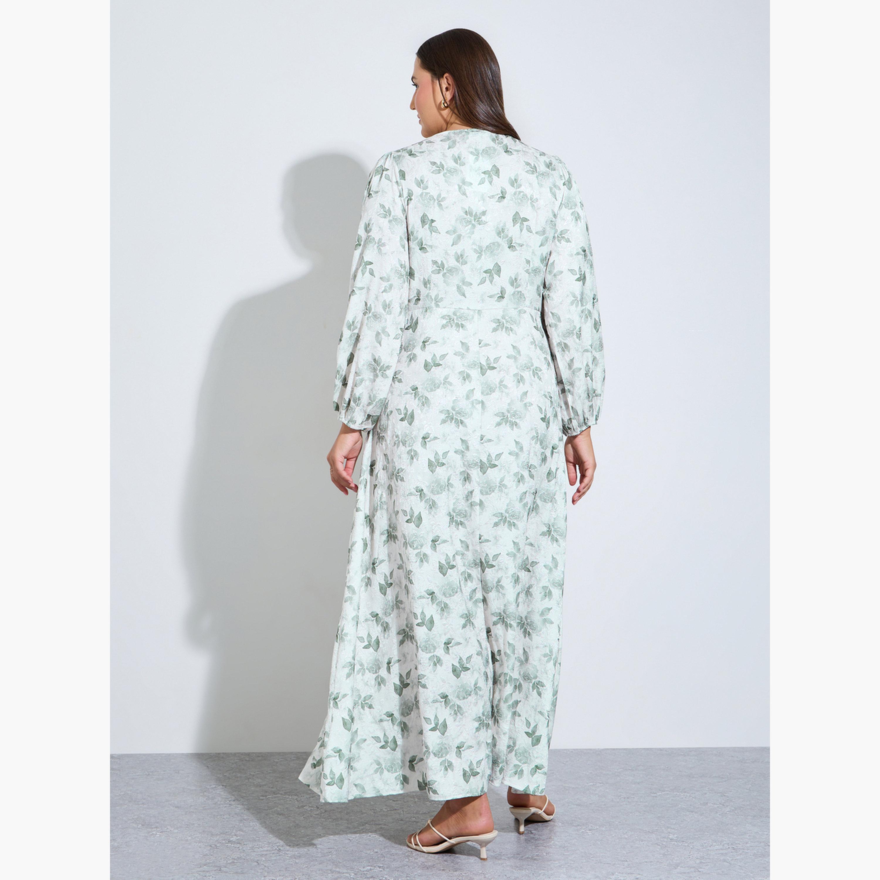 Styli Plus Size Floral Print Balloon Sleeves A-Line Maxi Dress-women-clothing-dresses-image-4