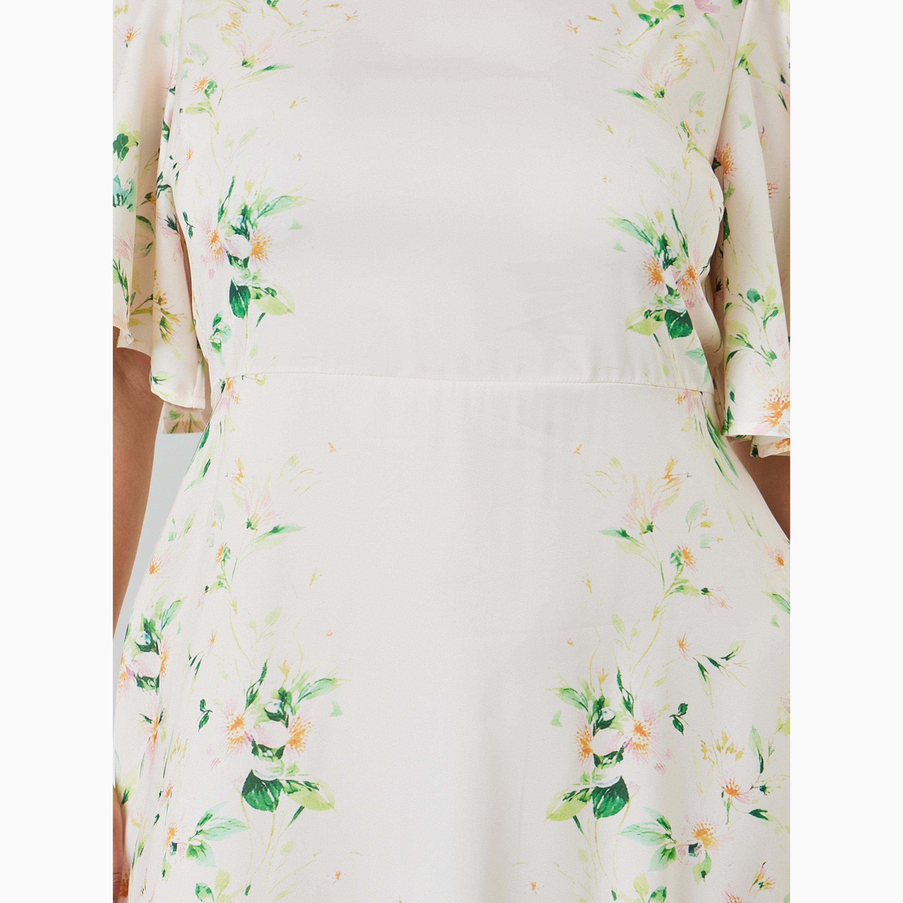 فستان ميدي متوسط الطول بأكمام مكشكشة وطبعة زهور بمقاس كبير-women-clothing-dresses-image-5