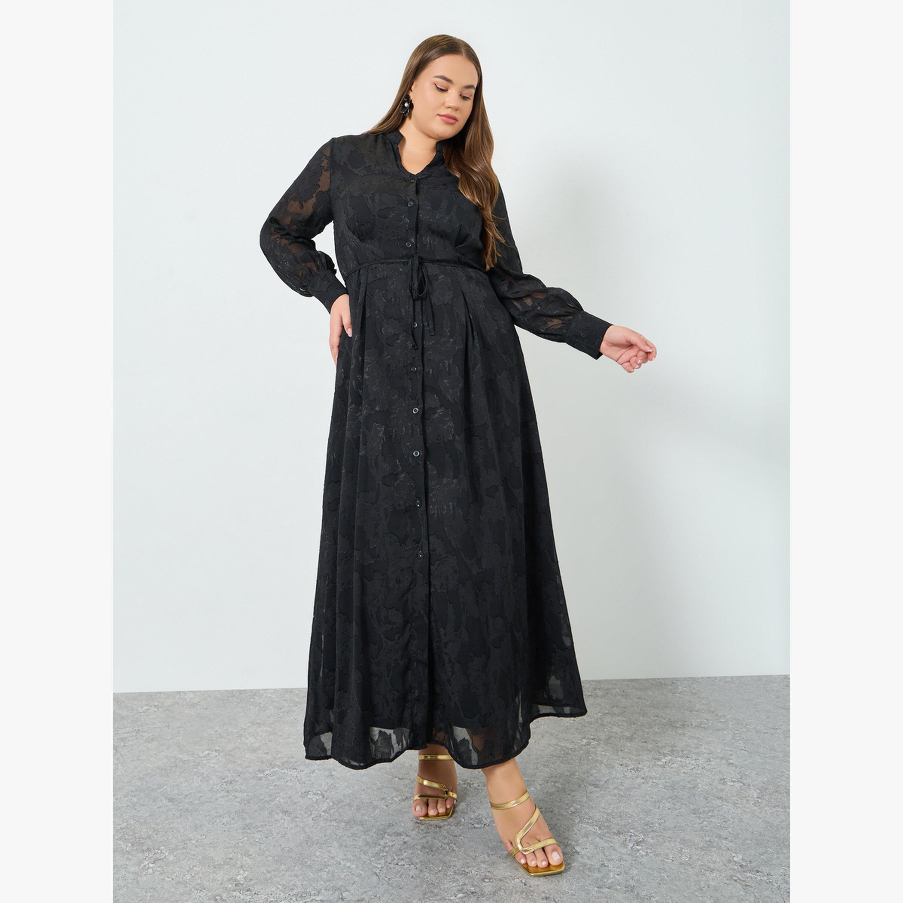 Styli Plus Size Jacquard A-Line Maxi Dress-women-clothing-dresses-image-1