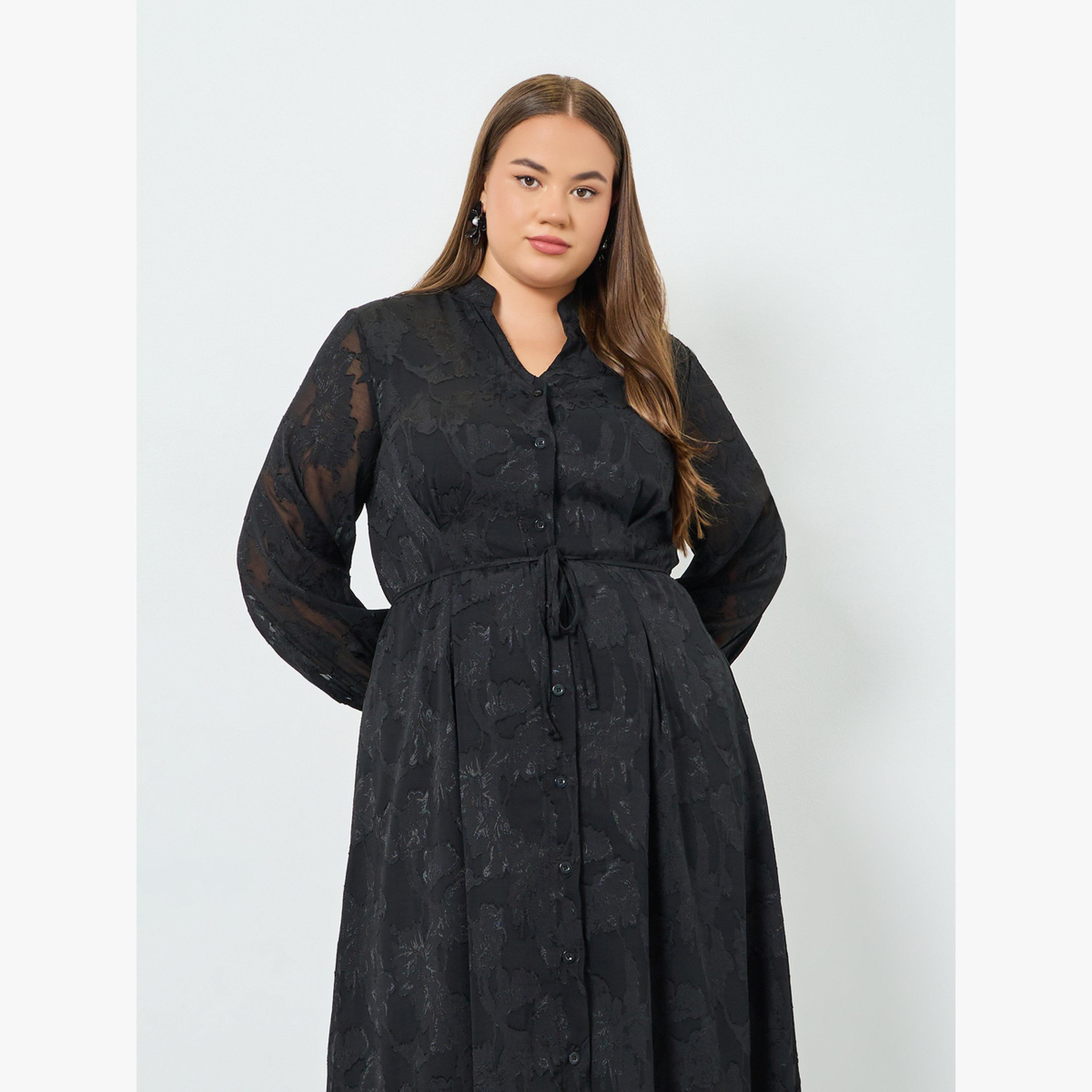 Styli Plus Size Jacquard A-Line Maxi Dress-women-clothing-dresses-image-2