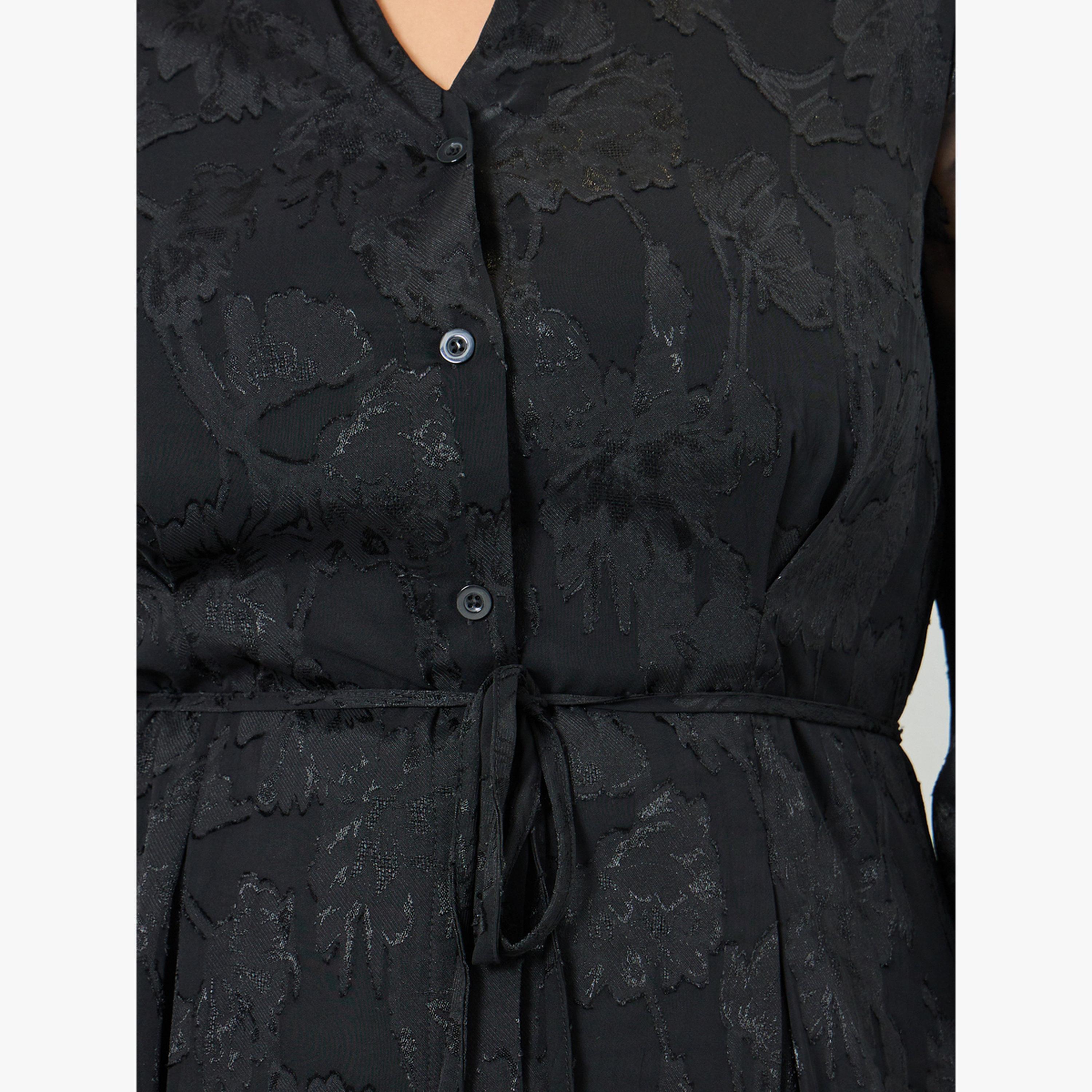 فستان طويل بمقاس كبير وحافة واسعة مع تفاصيل جاكار-women-clothing-dresses-image-5