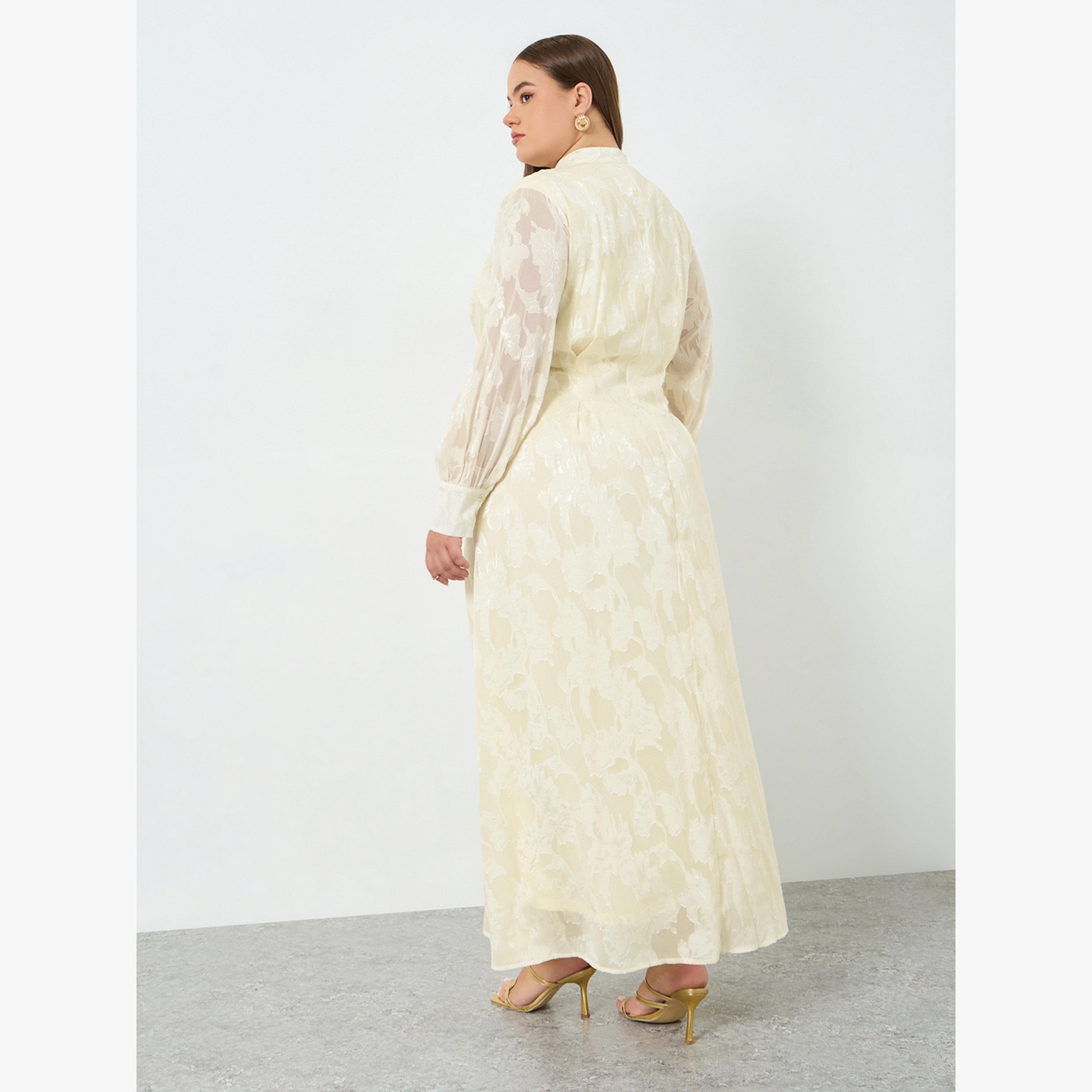 فستان طويل بحافة واسعة جاكارد مقاس كبير-women-clothing-dresses-image-4