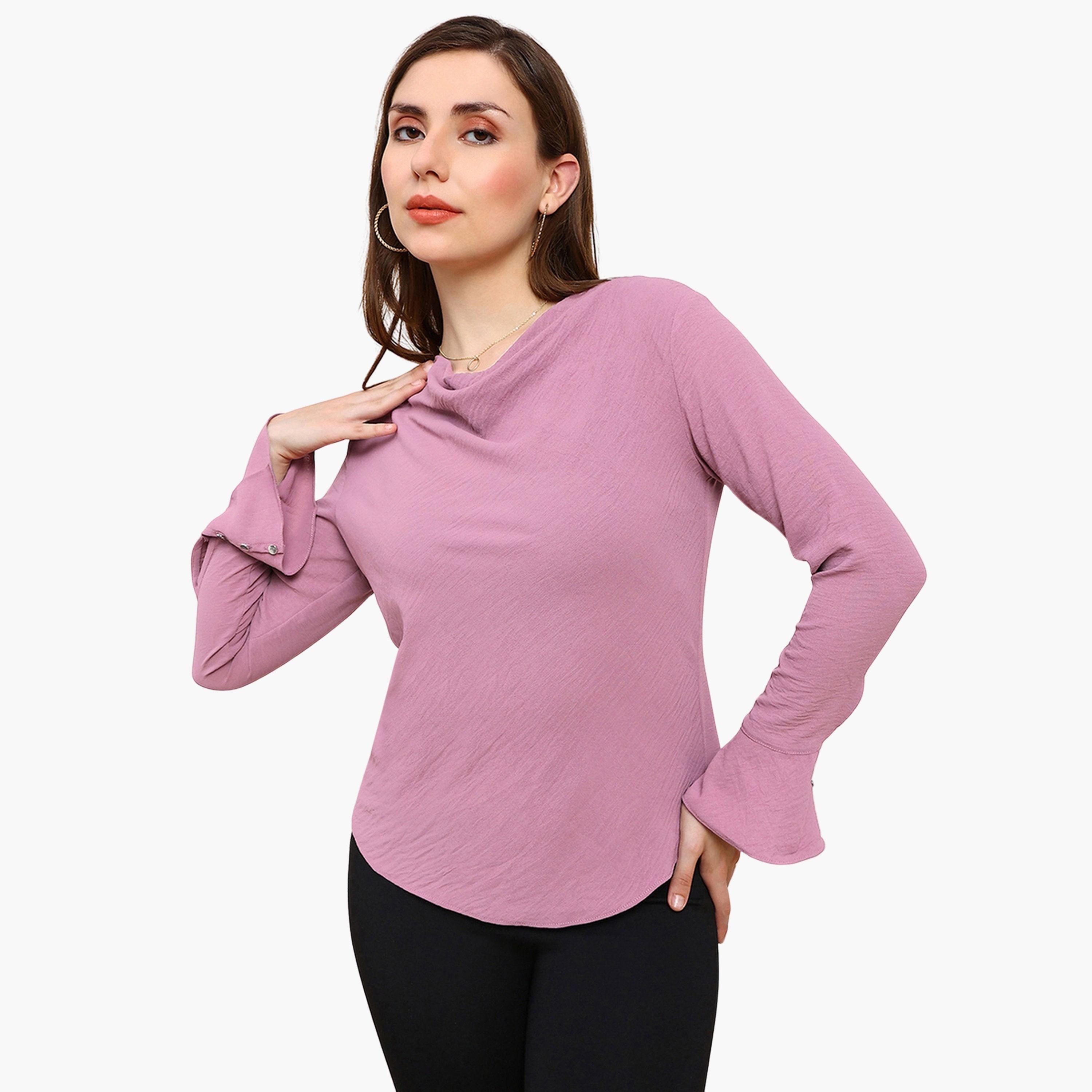 بلوزة بأكمام واسعة وياقة منسدلة-women-clothing-shirtsandblouses-blouses-image-1