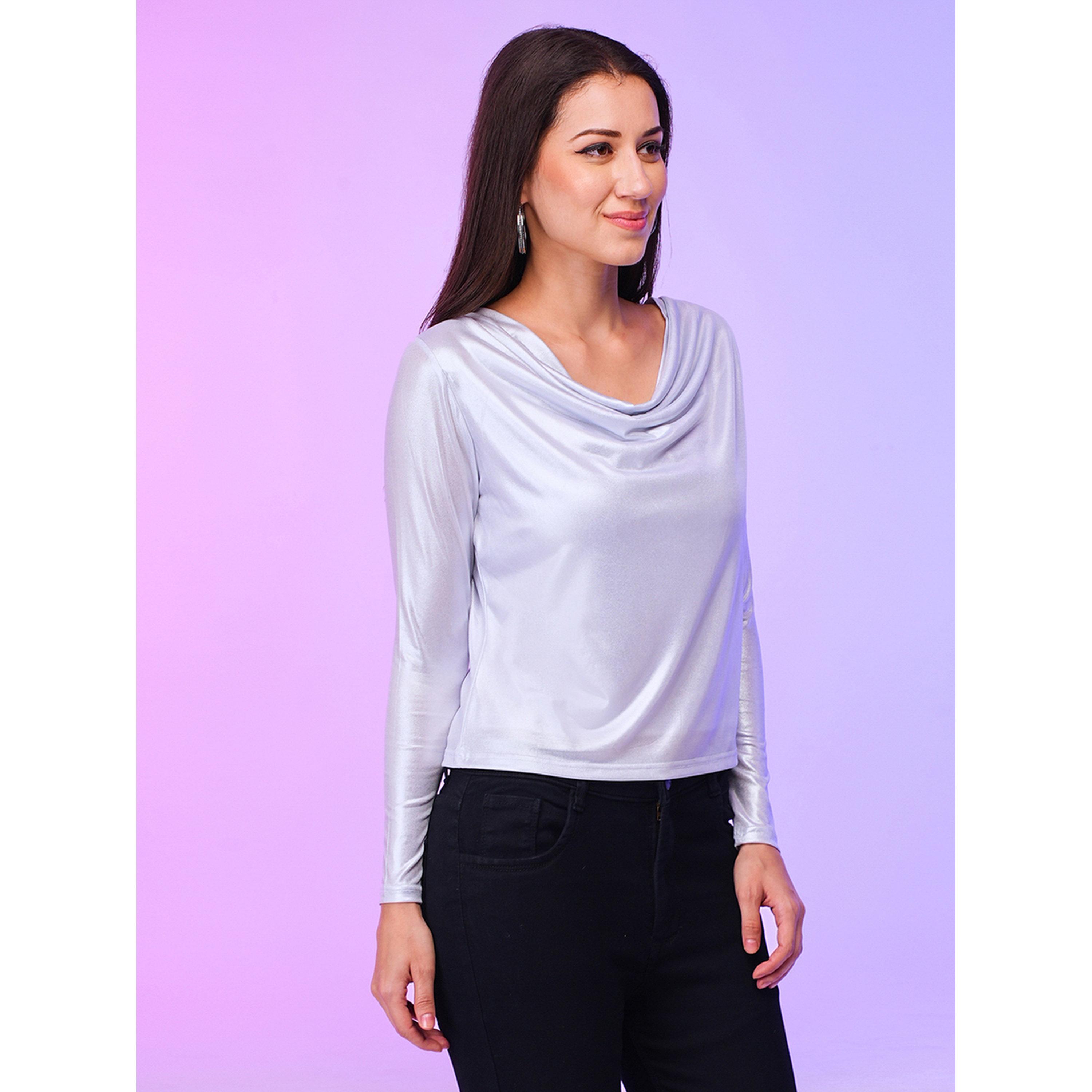Globus X Styli Women White Cowl Neck Shimmer Top-women-clothing-shirtsandblouses-blouses-image-2