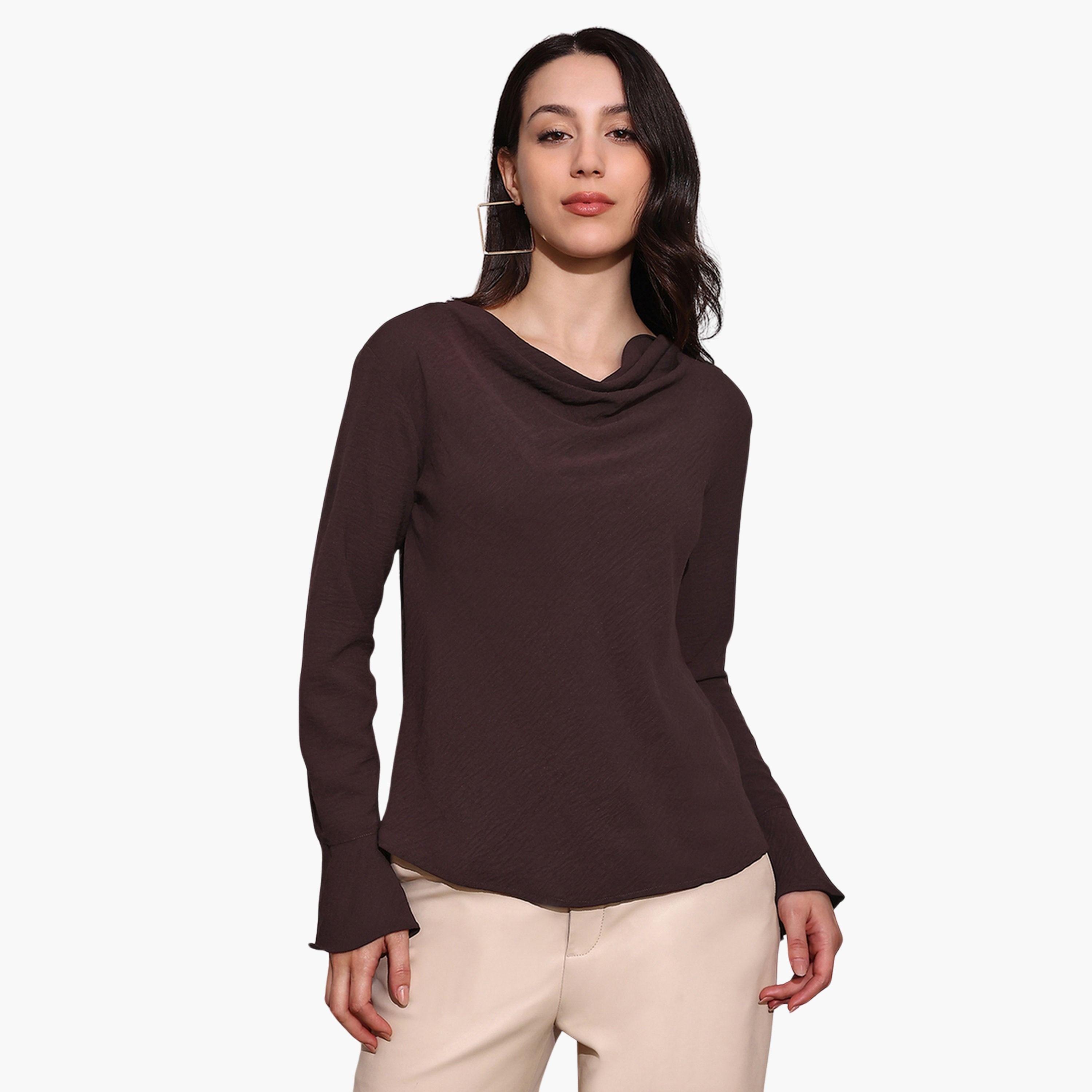 بلوزة بأكمام واسعة وياقة منسدلة-women-clothing-shirtsandblouses-blouses-image-1