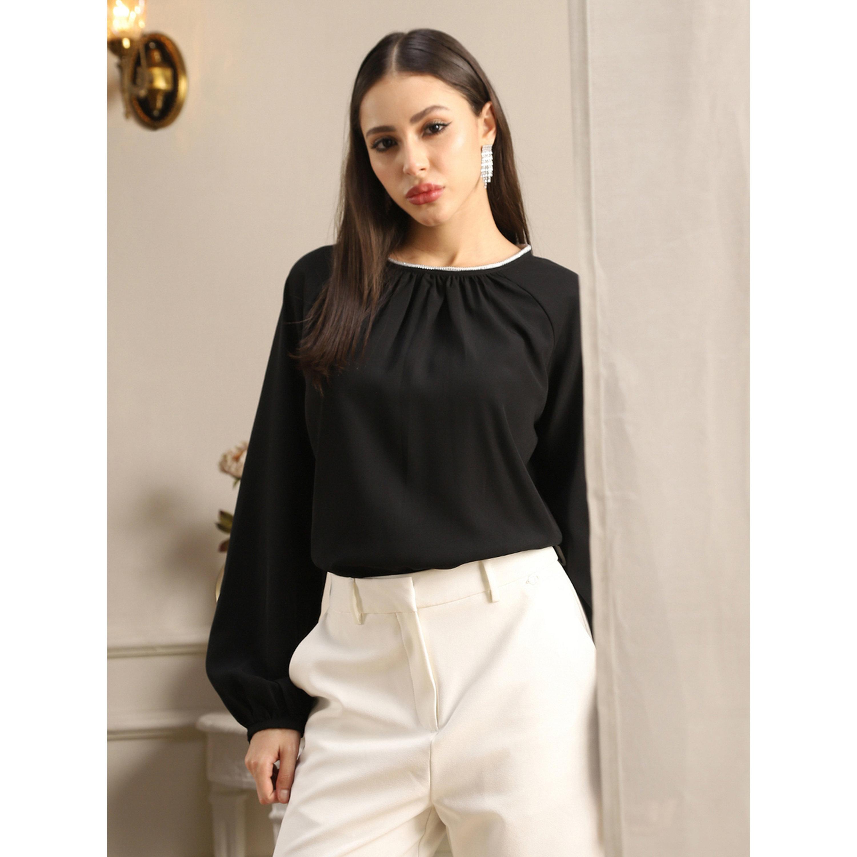 Globus X Styli Women Black Embellished Pleated Top-women-clothing-shirtsandblouses-blouses-image-5