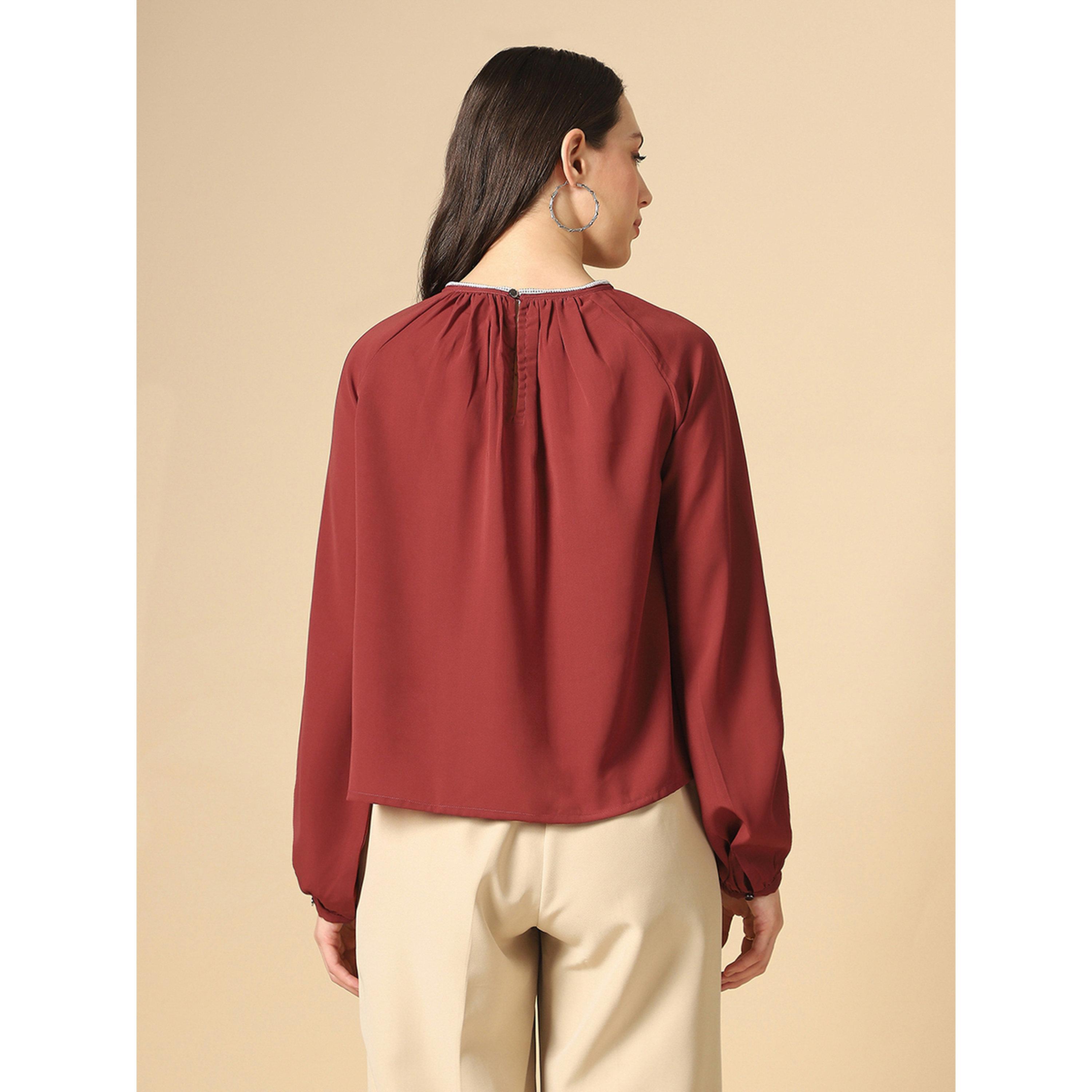Globus X Styli Women Rust Embellished Pleated Top-women-clothing-shirtsandblouses-blouses-image-3