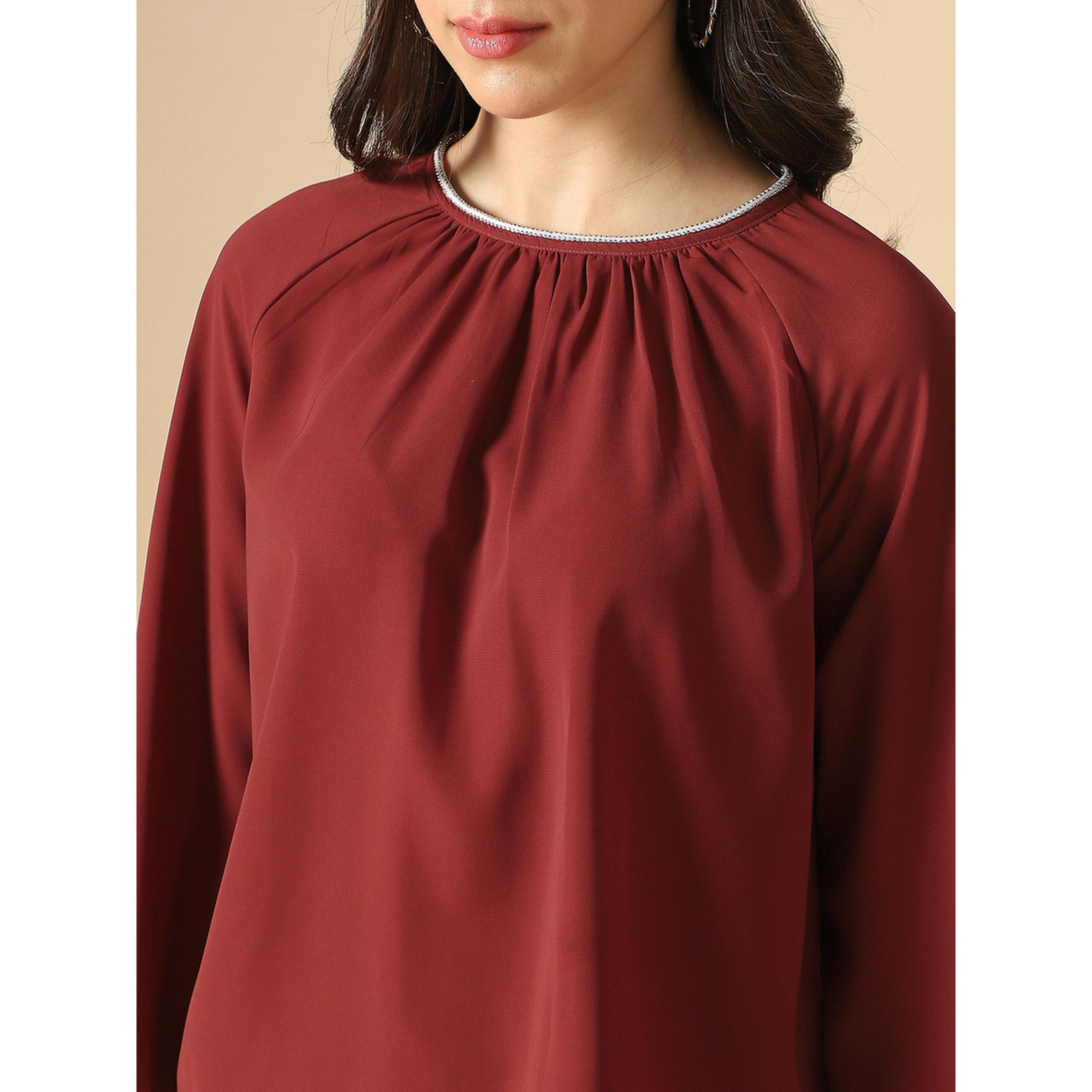 Globus X Styli Women Rust Embellished Pleated Top-women-clothing-shirtsandblouses-blouses-image-4