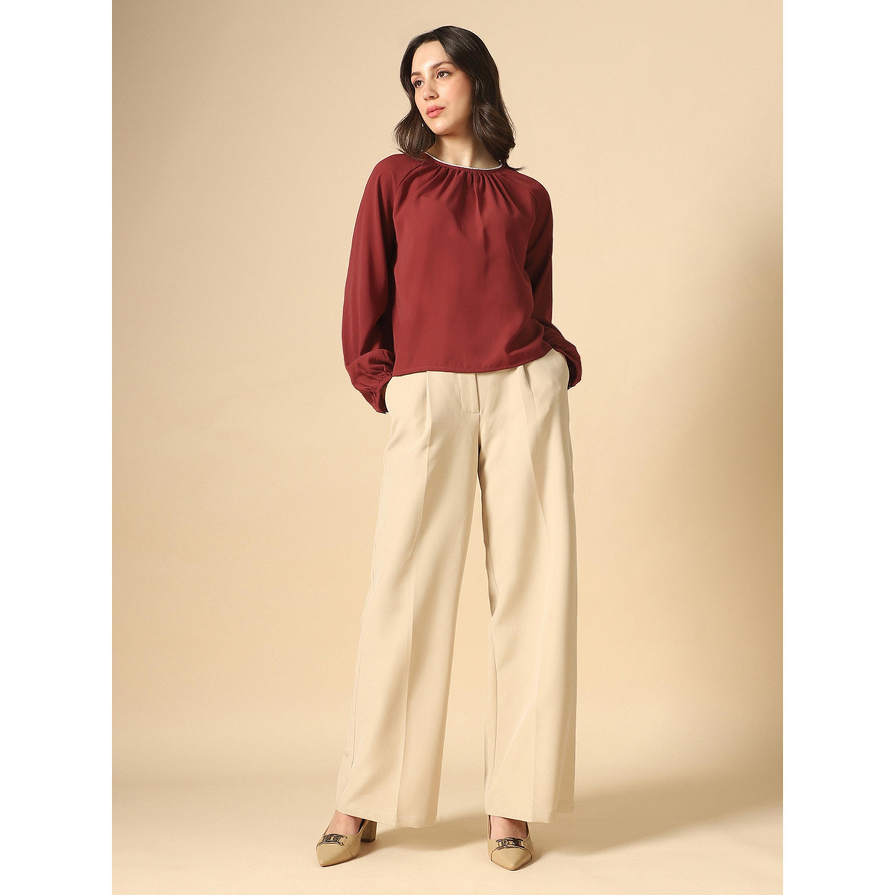 Globus X Styli Women Rust Embellished Pleated Top-women-clothing-shirtsandblouses-blouses-image-5