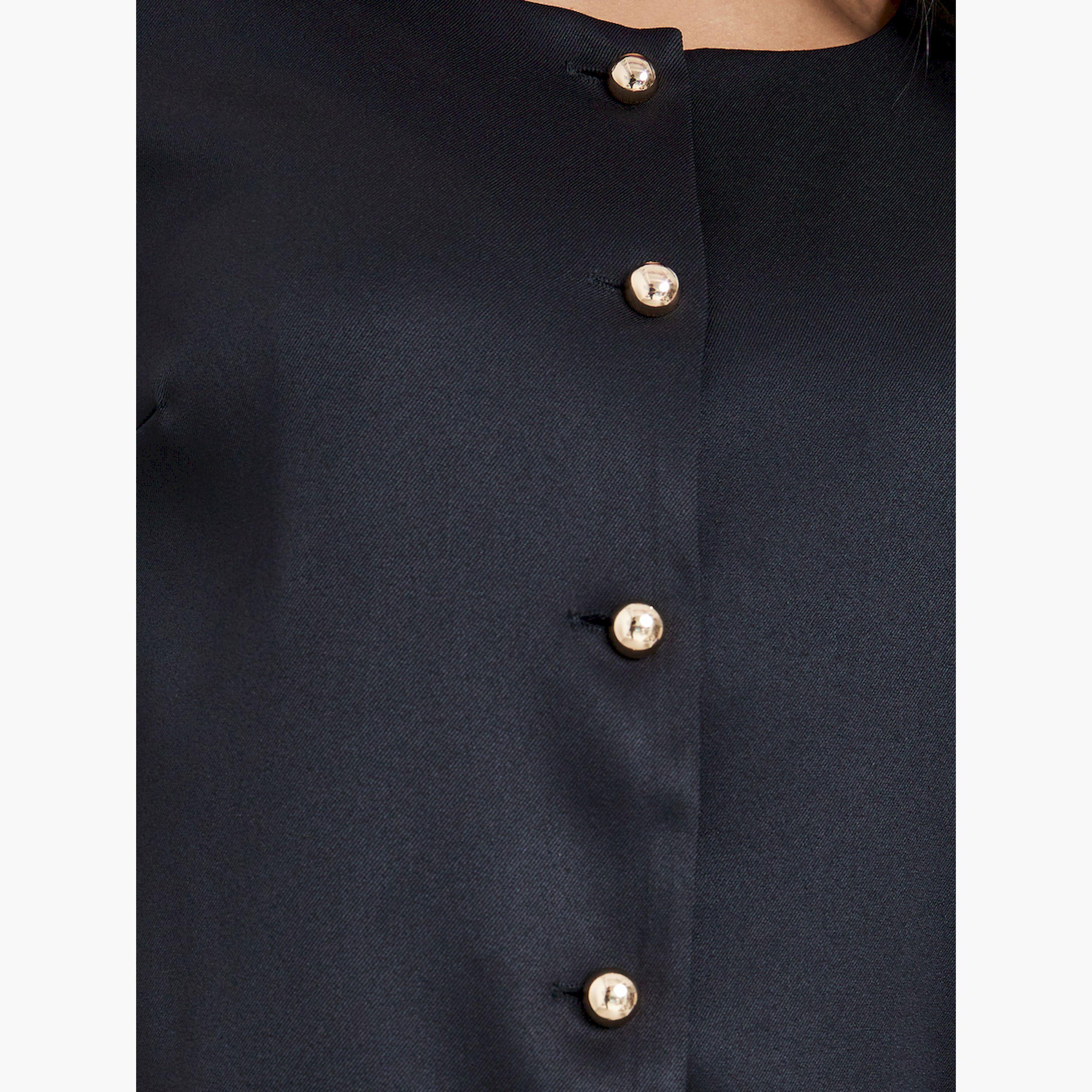 ستايلي - طقم بلوزة سوداء قصيرة الأكمام بأزرار وبنطال-women-clothing-coordsets-image-3