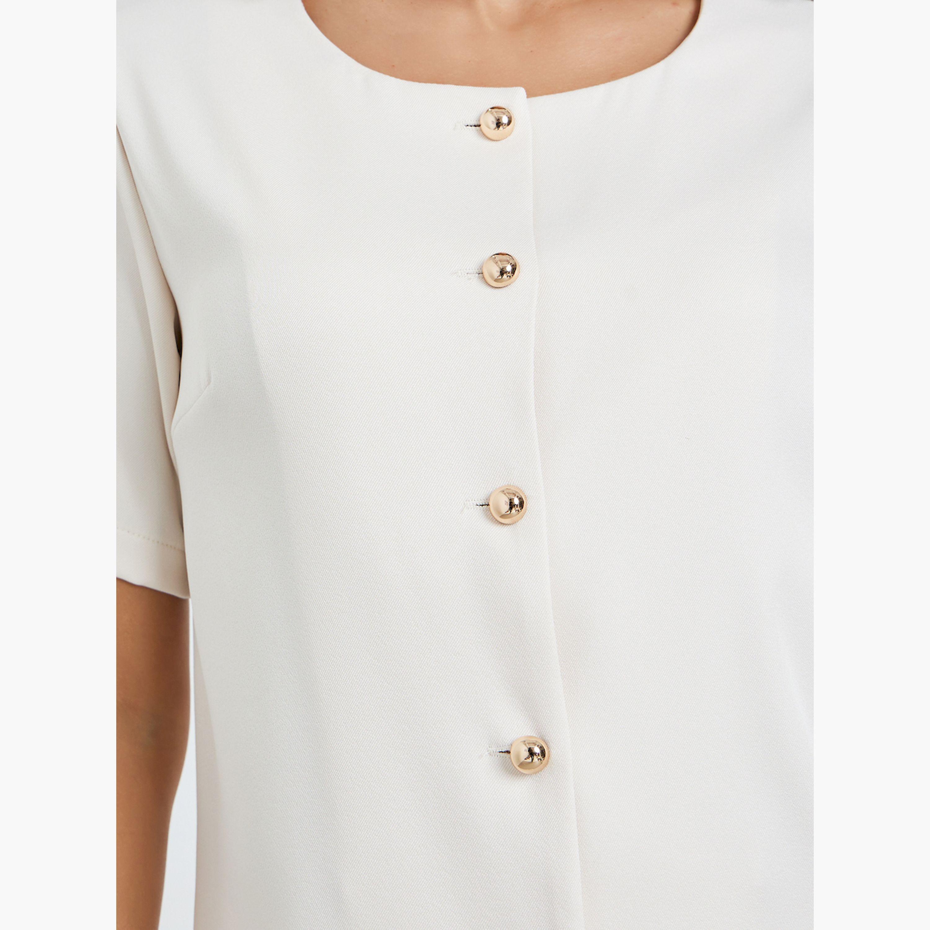 Styli Off-White Short Sleeve Buttoned Top with Pants Co-Ords-women-clothing-coordsets-image-3