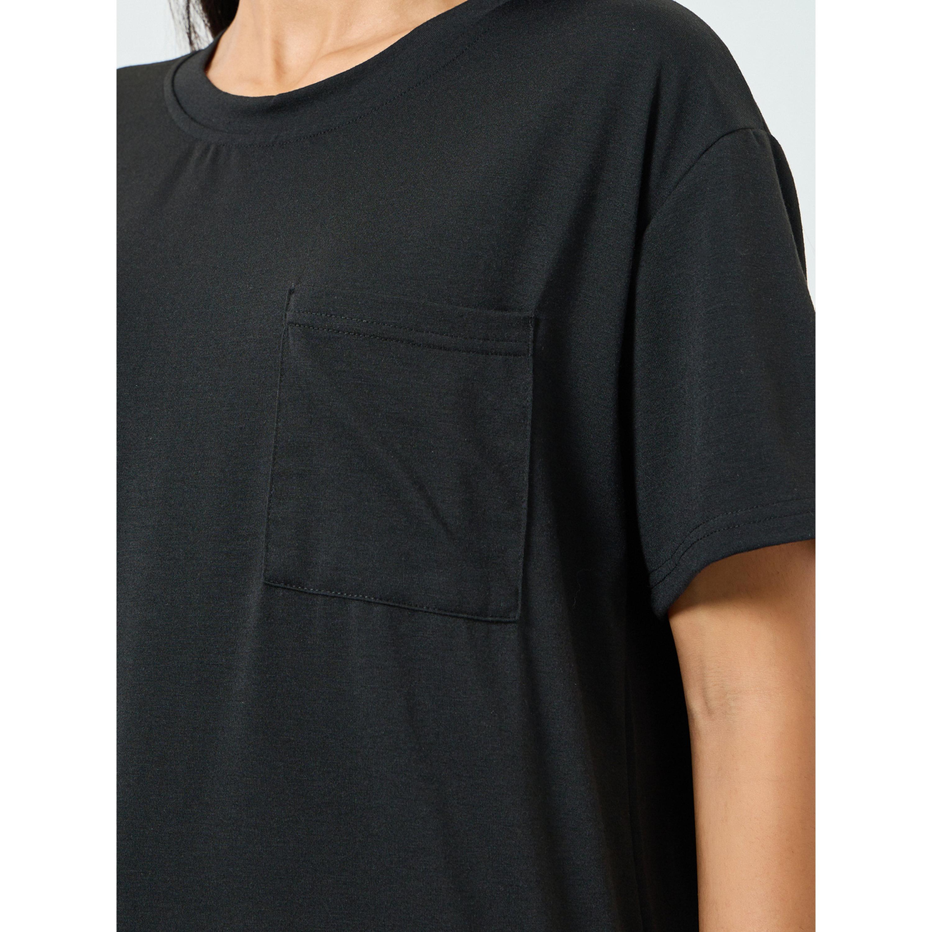 Styli Solid Pocket T-Shirt and Cat Print Pyjama Set-women-clothing-nightwear-pyjamas-longsets-image-5