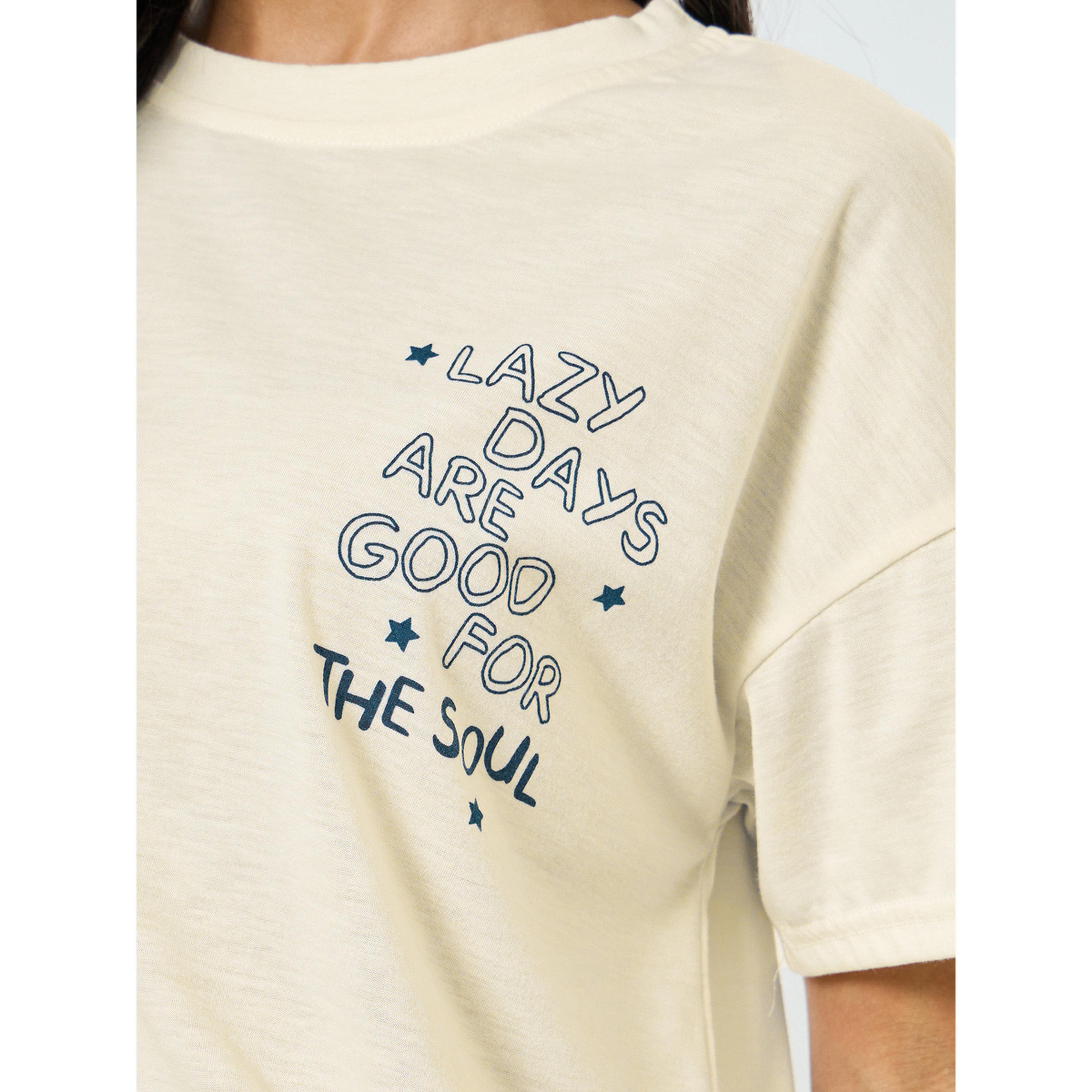 Styli Lazy Days Slogan Drop Shoulder T-Shirt and Star Pyjama Set-women-clothing-nightwear-pyjamas-longsets-image-5