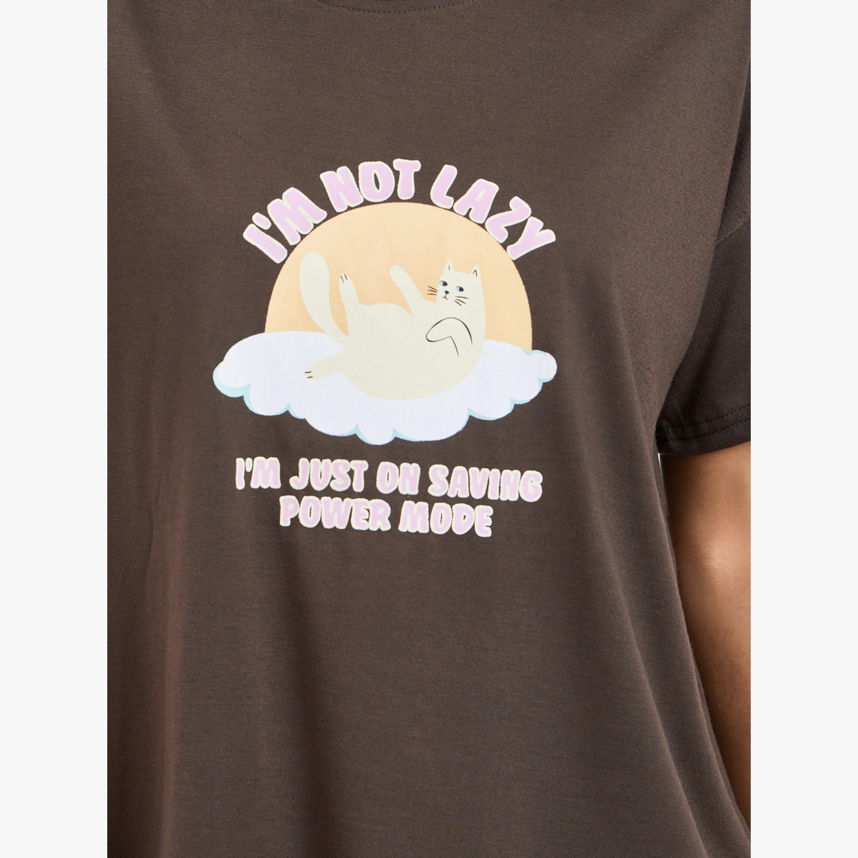 طقم بيجاما من بنطال وتيشيرت بأكتاف منسدلة وطبعة جرافيك-women-clothing-nightwear-pyjamas-longsets-image-5