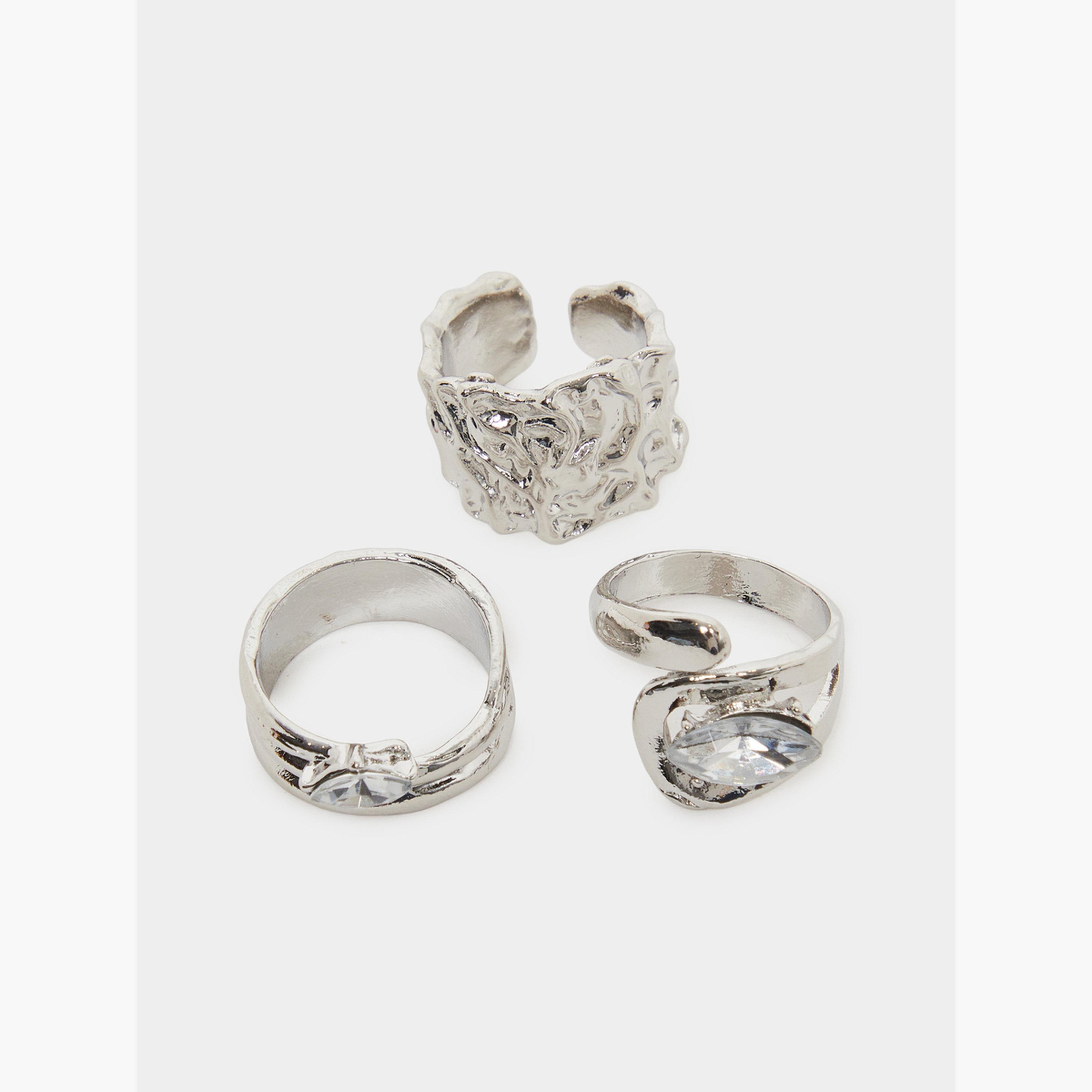 عبوة من 3 قطع خواتم بتفاصيل بارزة الملمس-women-watchesandjewellery-jewellery-rings-image-1