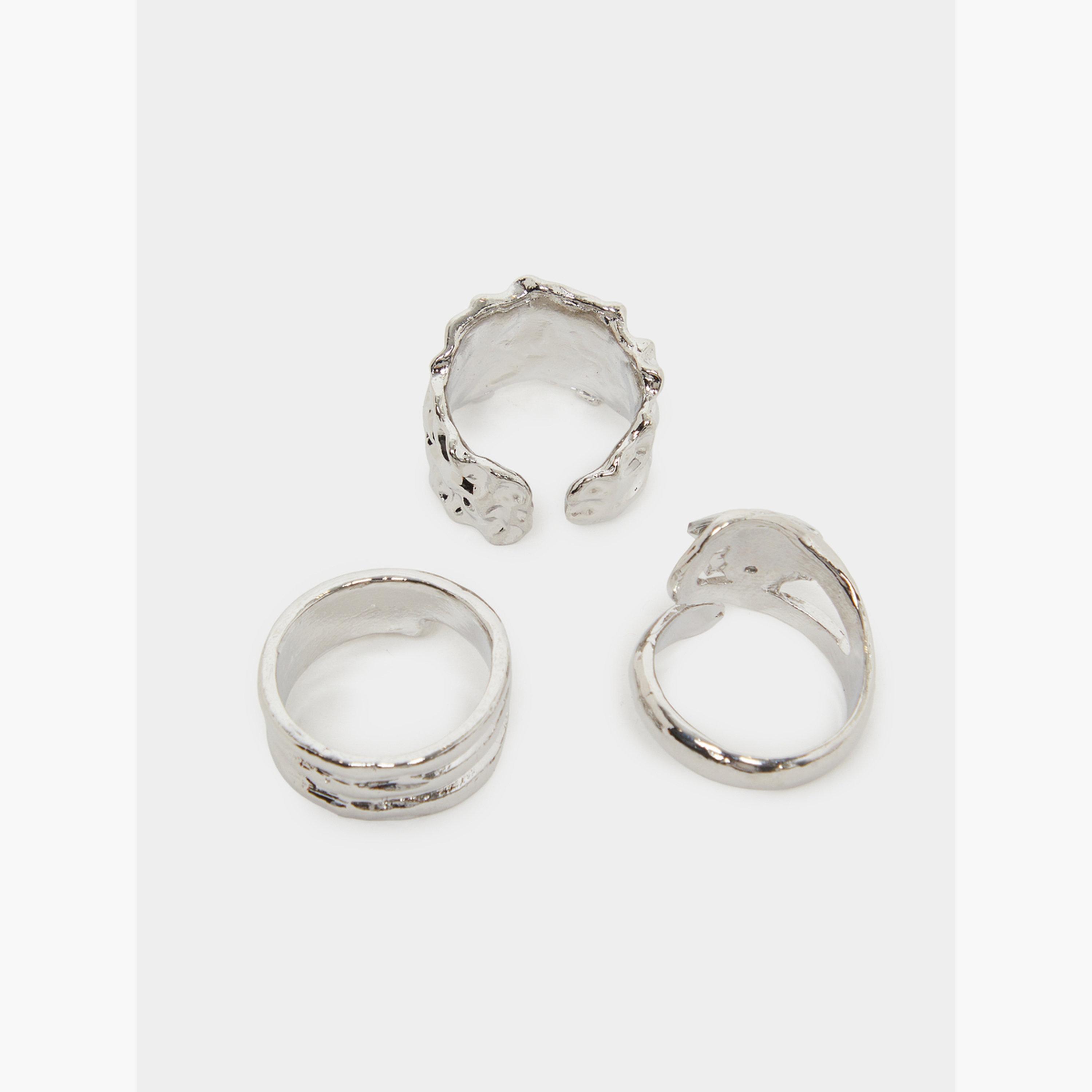 عبوة من 3 قطع خواتم بتفاصيل بارزة الملمس-women-watchesandjewellery-jewellery-rings-image-2