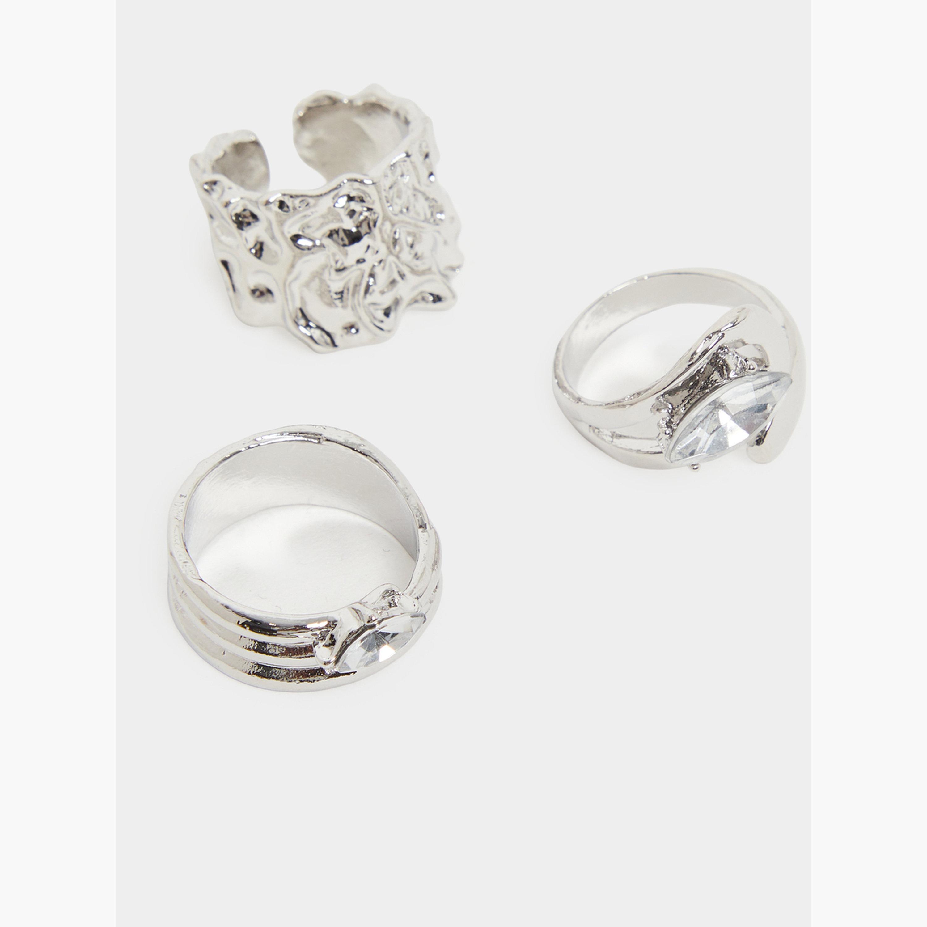 Styli Pack of 3 - Silver Textured Statement Rings-women-watchesandjewellery-jewellery-rings-image-3