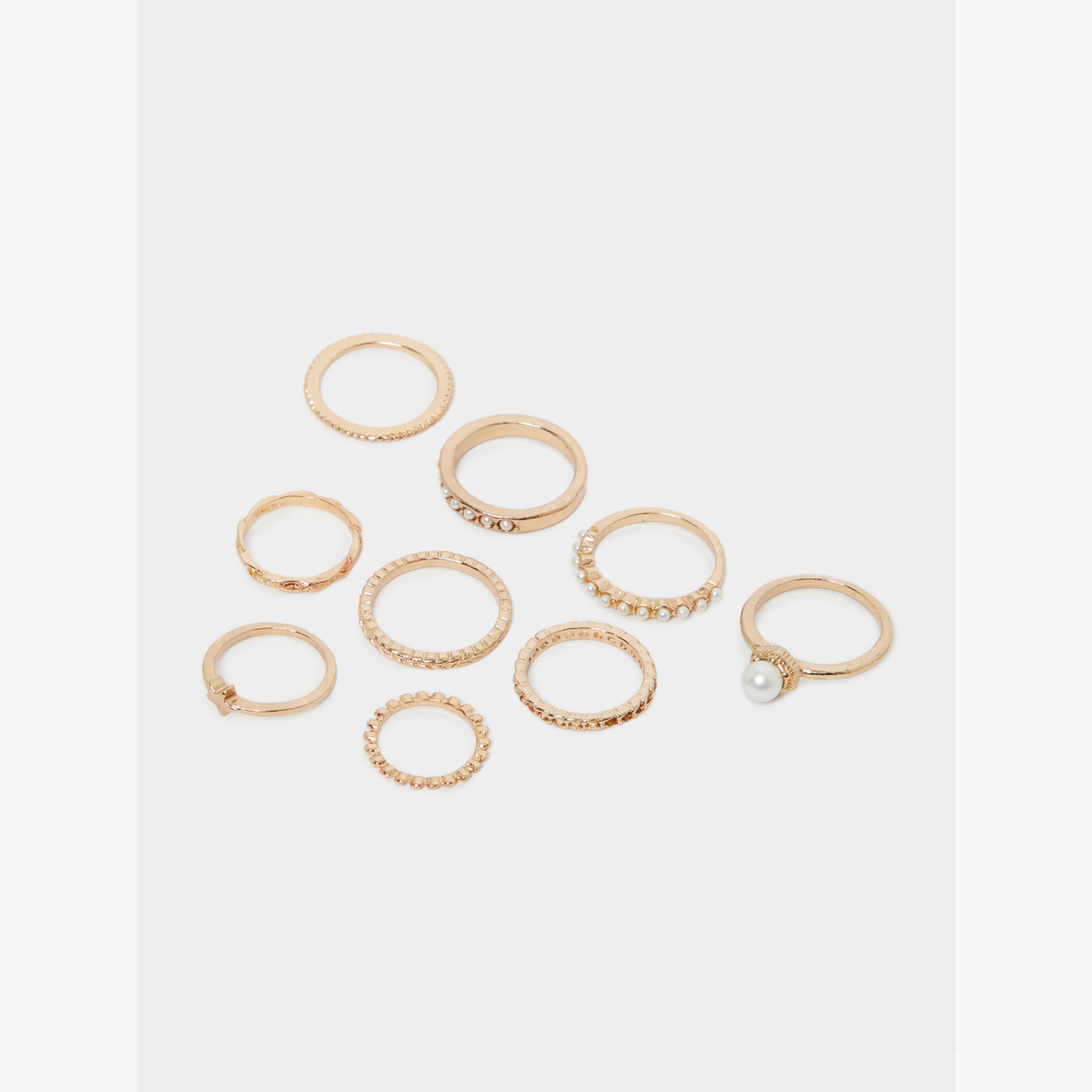 Styli Set of 9 - Pearl Detail Assorted Rings-women-watchesandjewellery-jewellery-rings-image-1
