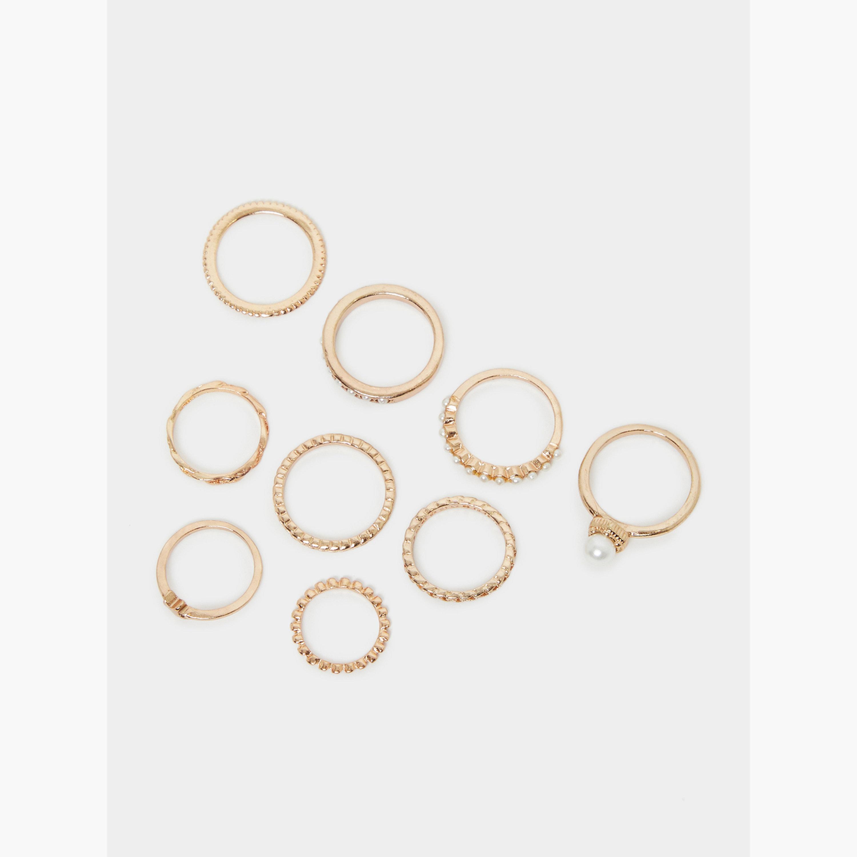 Styli Set of 9 - Pearl Detail Assorted Rings-women-watchesandjewellery-jewellery-rings-image-2