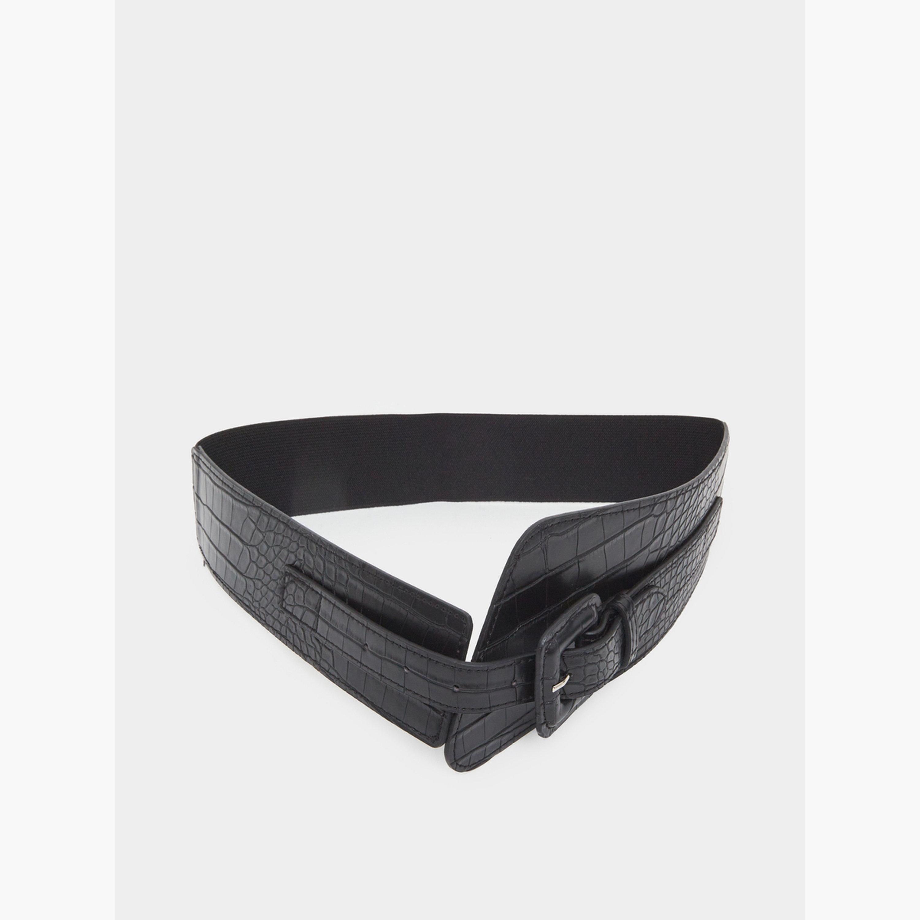 Styli Black Croc-Skin Textured Belt-women-clothingaccessories-belts-image-1