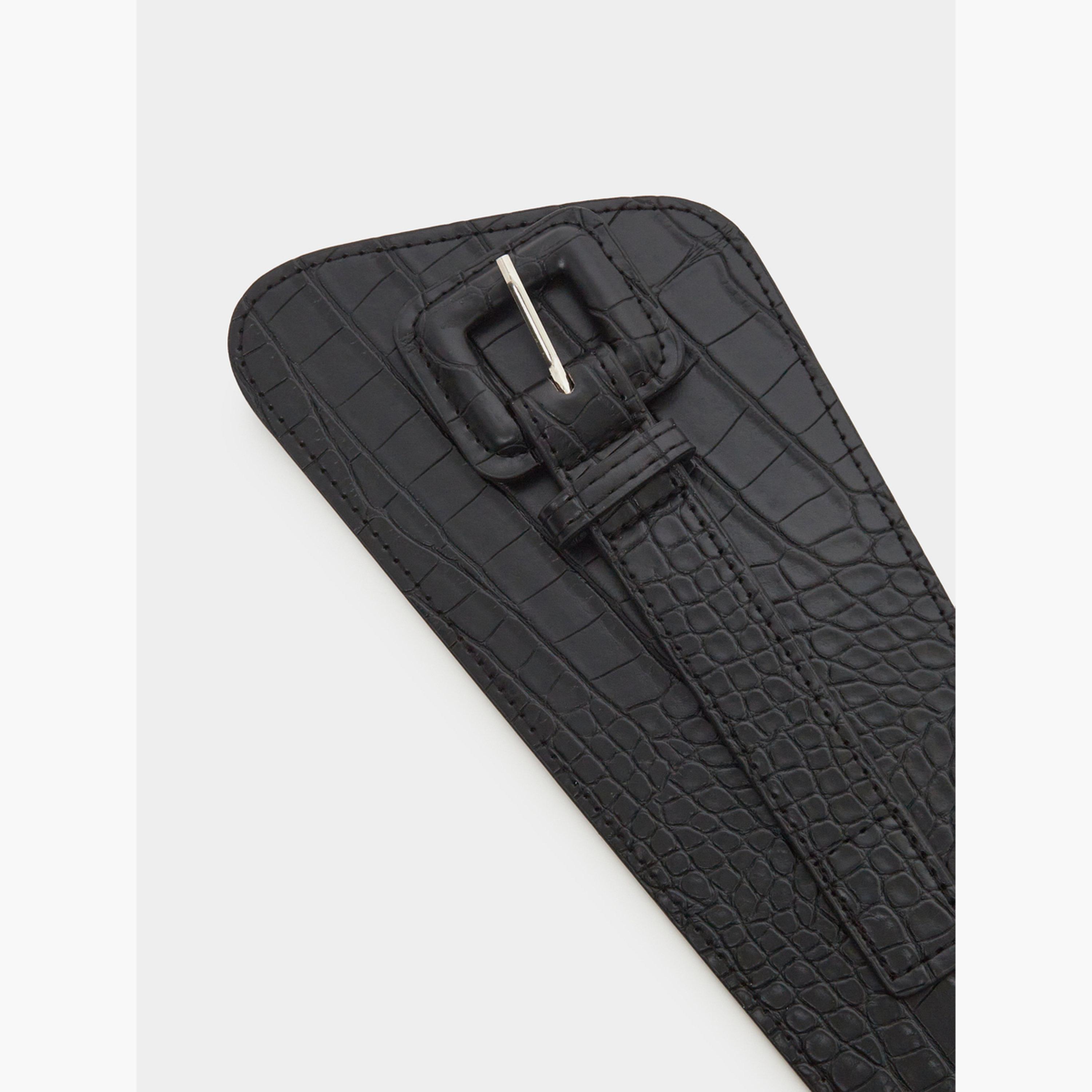 Styli Black Croc-Skin Textured Belt-women-clothingaccessories-belts-image-4