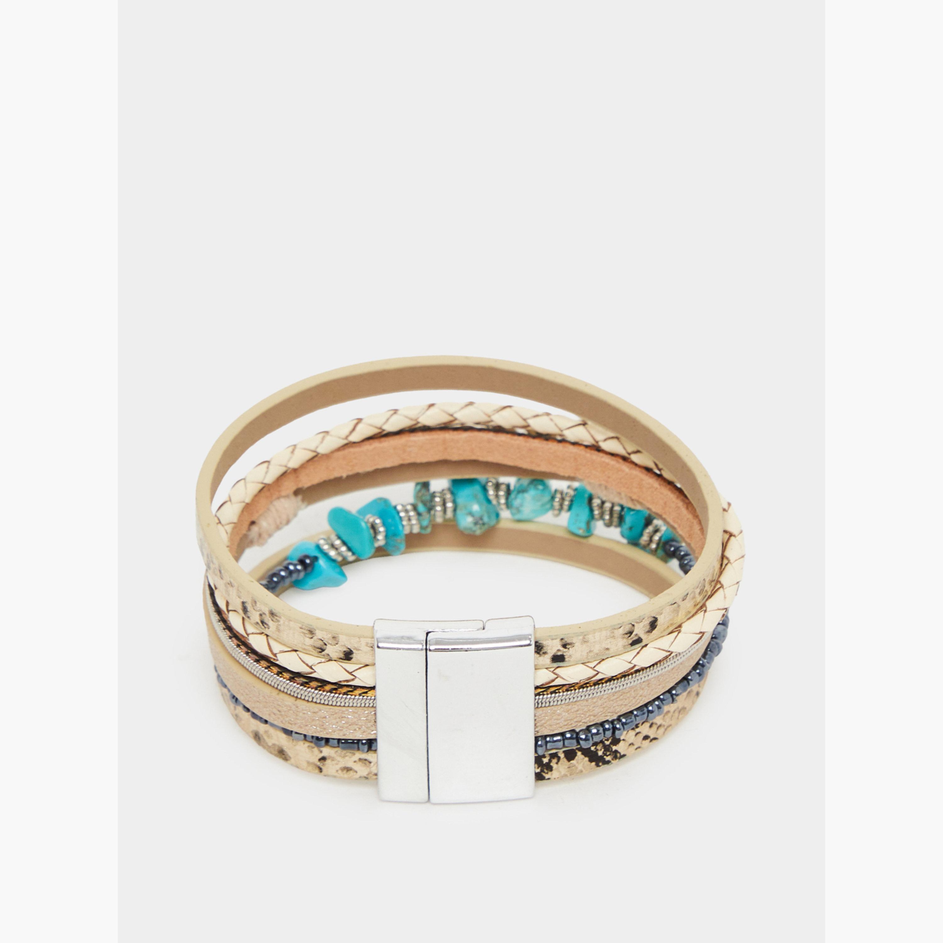 سوار متعدد الطبقات بتصميم ريش فيروزي بوهيمي-women-watchesandjewellery-jewellery-banglesandbracelets-image-2
