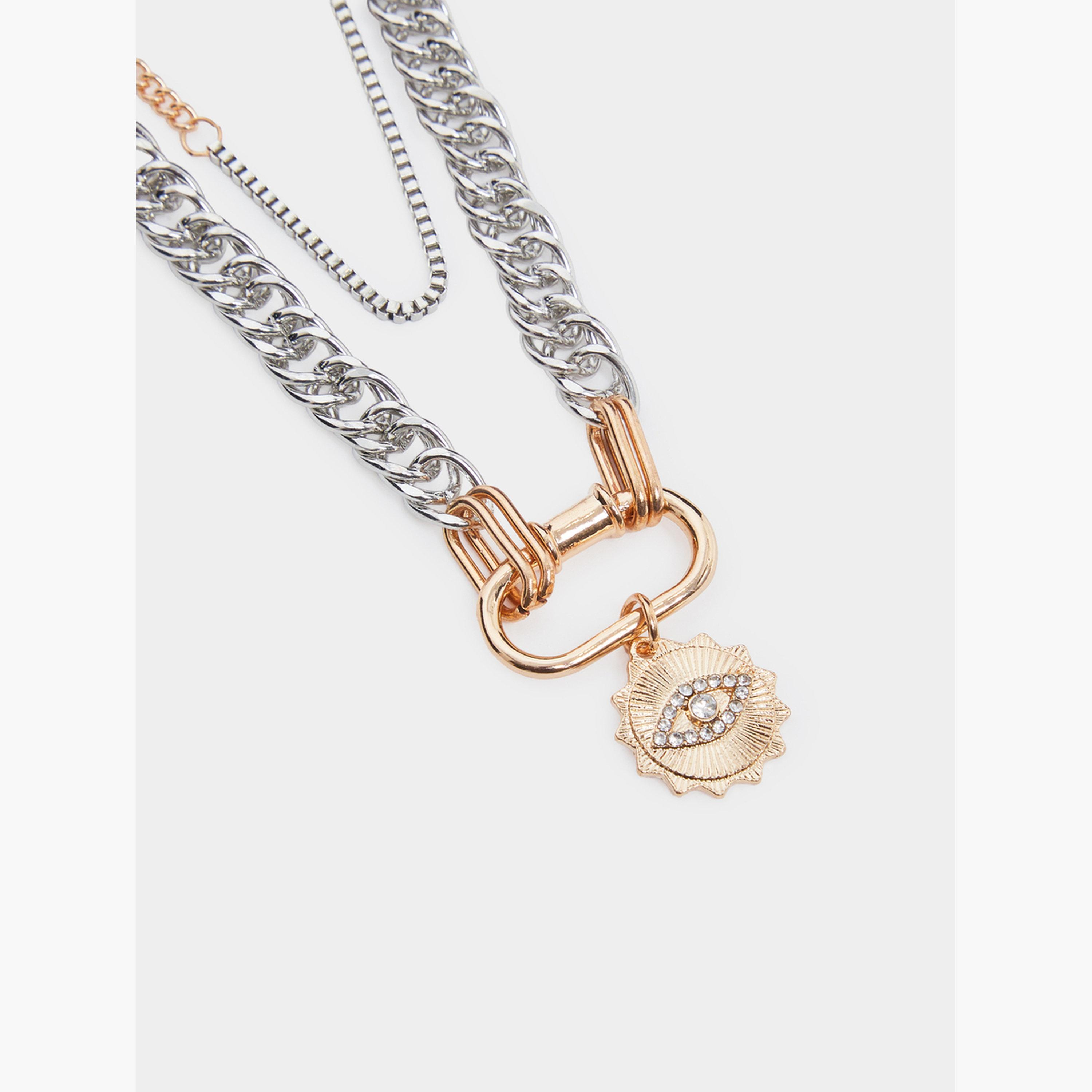 Styli Layered Chain Necklace with Evil Eye Pendant-women-watchesandjewellery-jewellery-necklacesandpendants-image-2