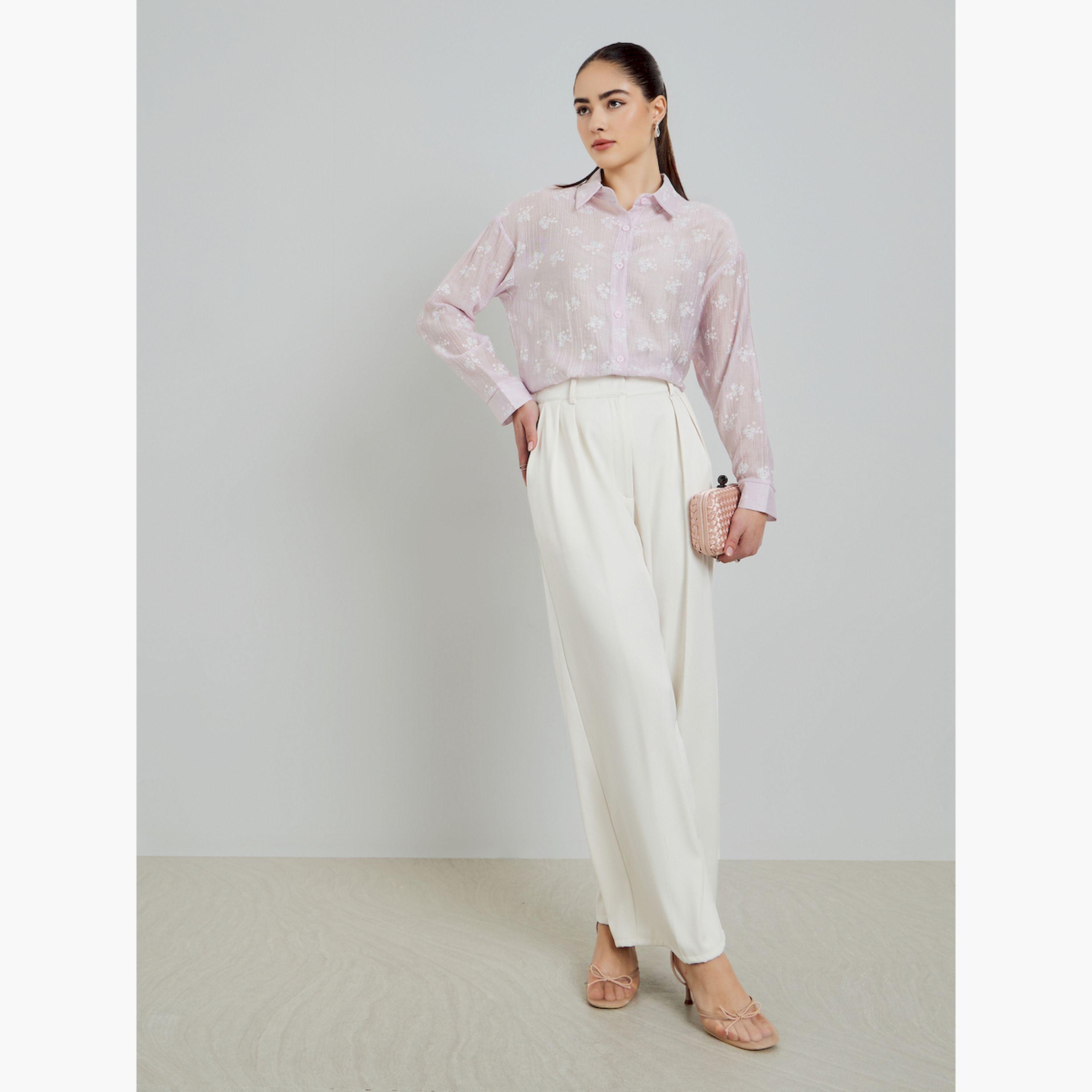 قميص بارز الملمس بنقشة الزهور وأكمام طويلة-women-clothing-shirtsandblouses-shirts-image-2