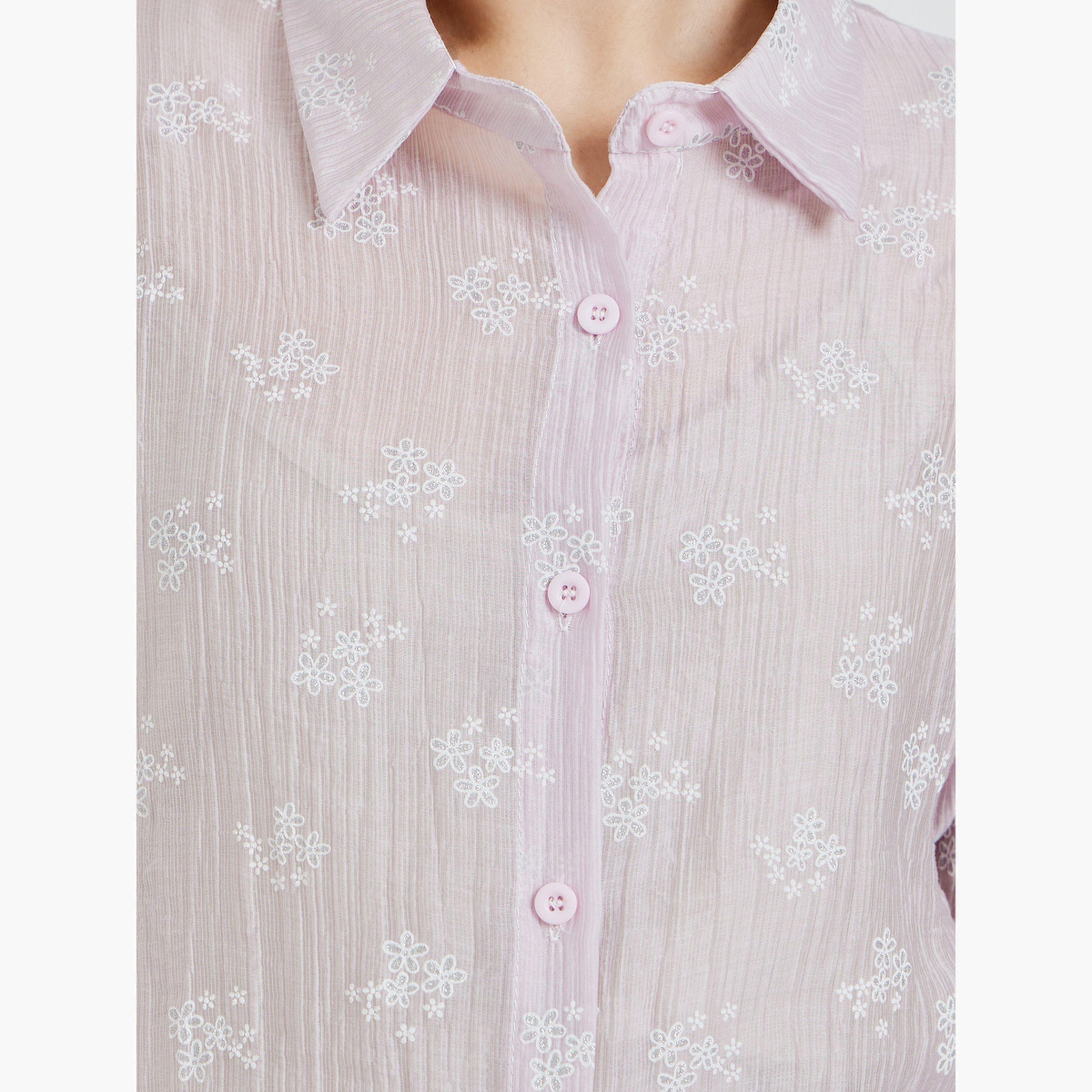 قميص بارز الملمس بنقشة الزهور وأكمام طويلة-women-clothing-shirtsandblouses-shirts-image-5