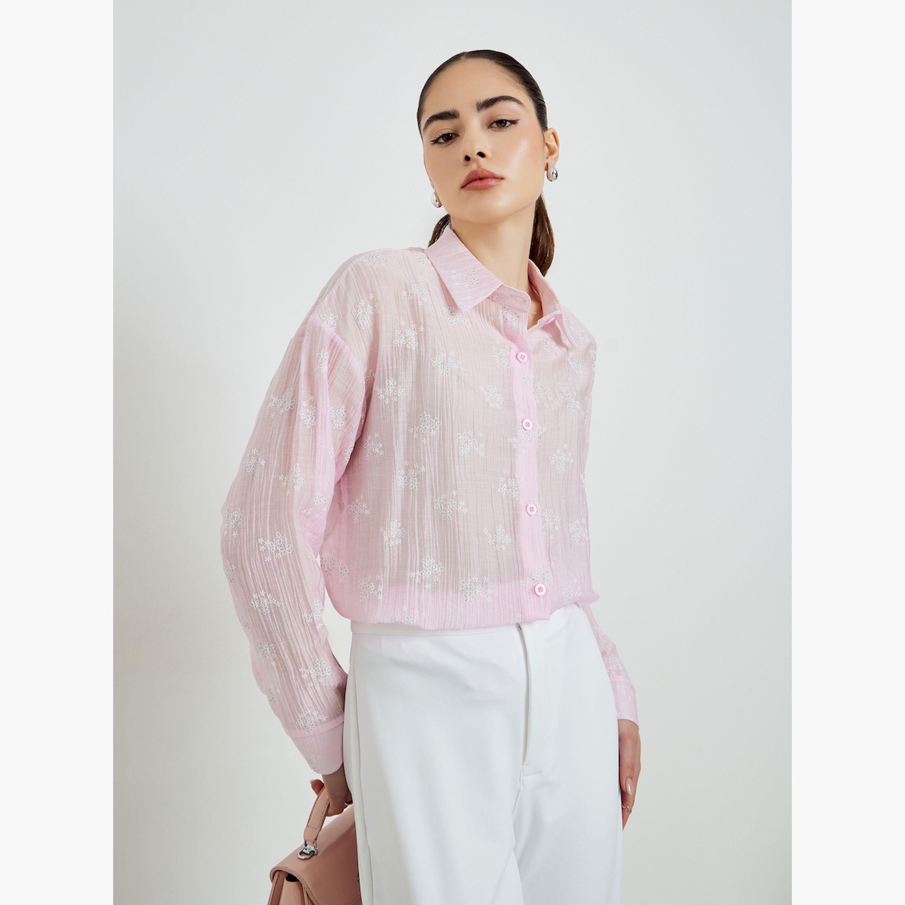 قميص بارز الملمس بنقشة الزهور وأكمام طويلة-women-clothing-shirtsandblouses-shirts-image-3