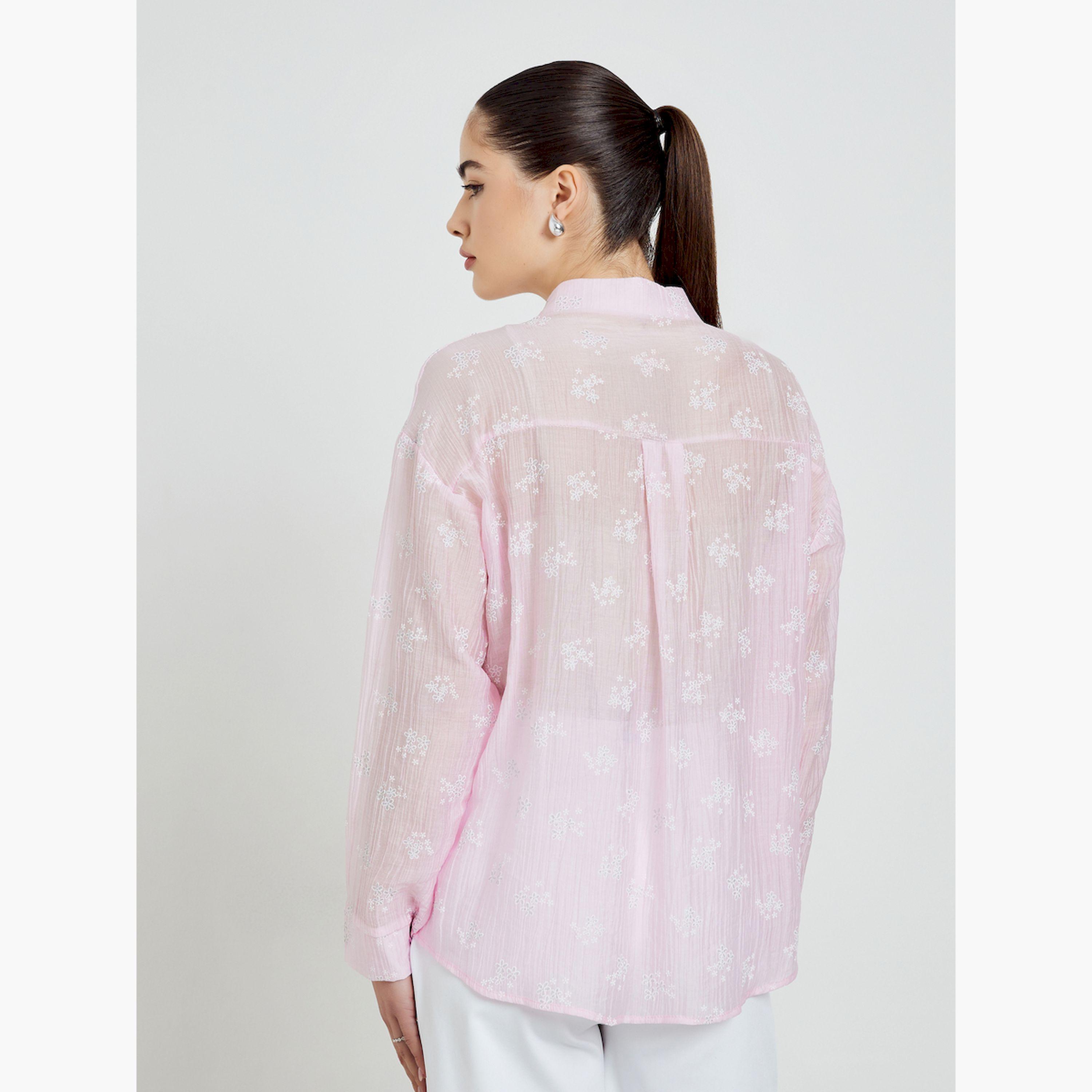 قميص بارز الملمس بنقشة الزهور وأكمام طويلة-women-clothing-shirtsandblouses-shirts-image-4