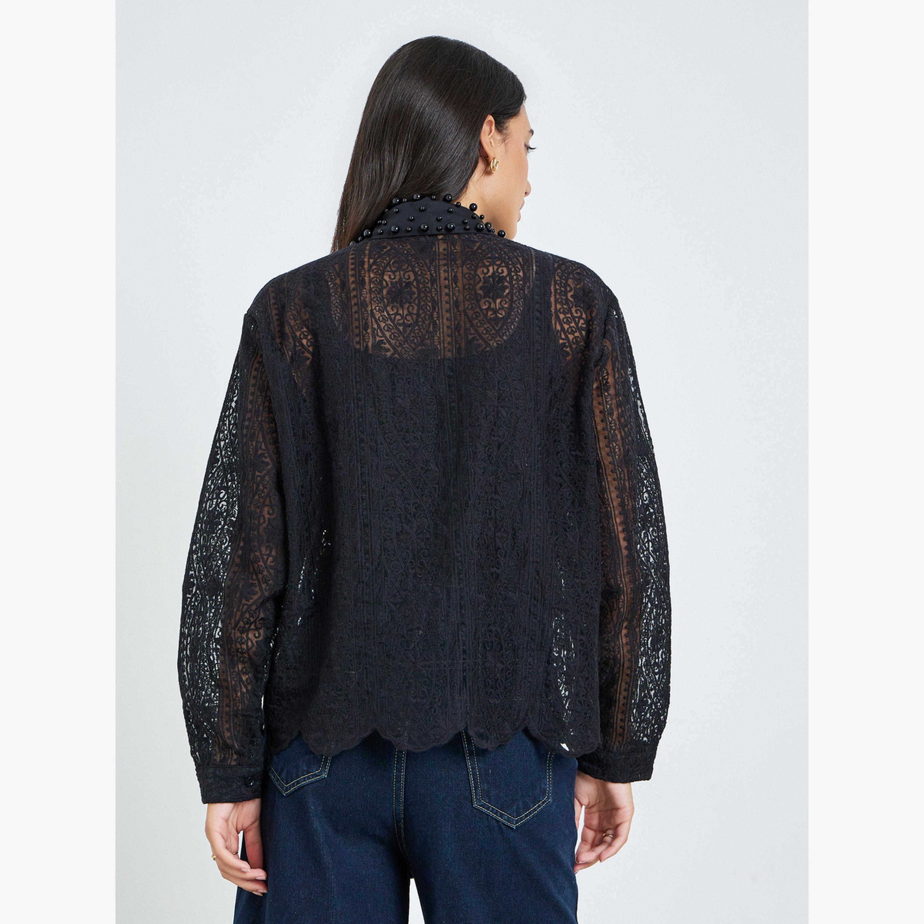 Styli Black Lace Long Sleeve Shirt-women-clothing-shirtsandblouses-blouses-image-3