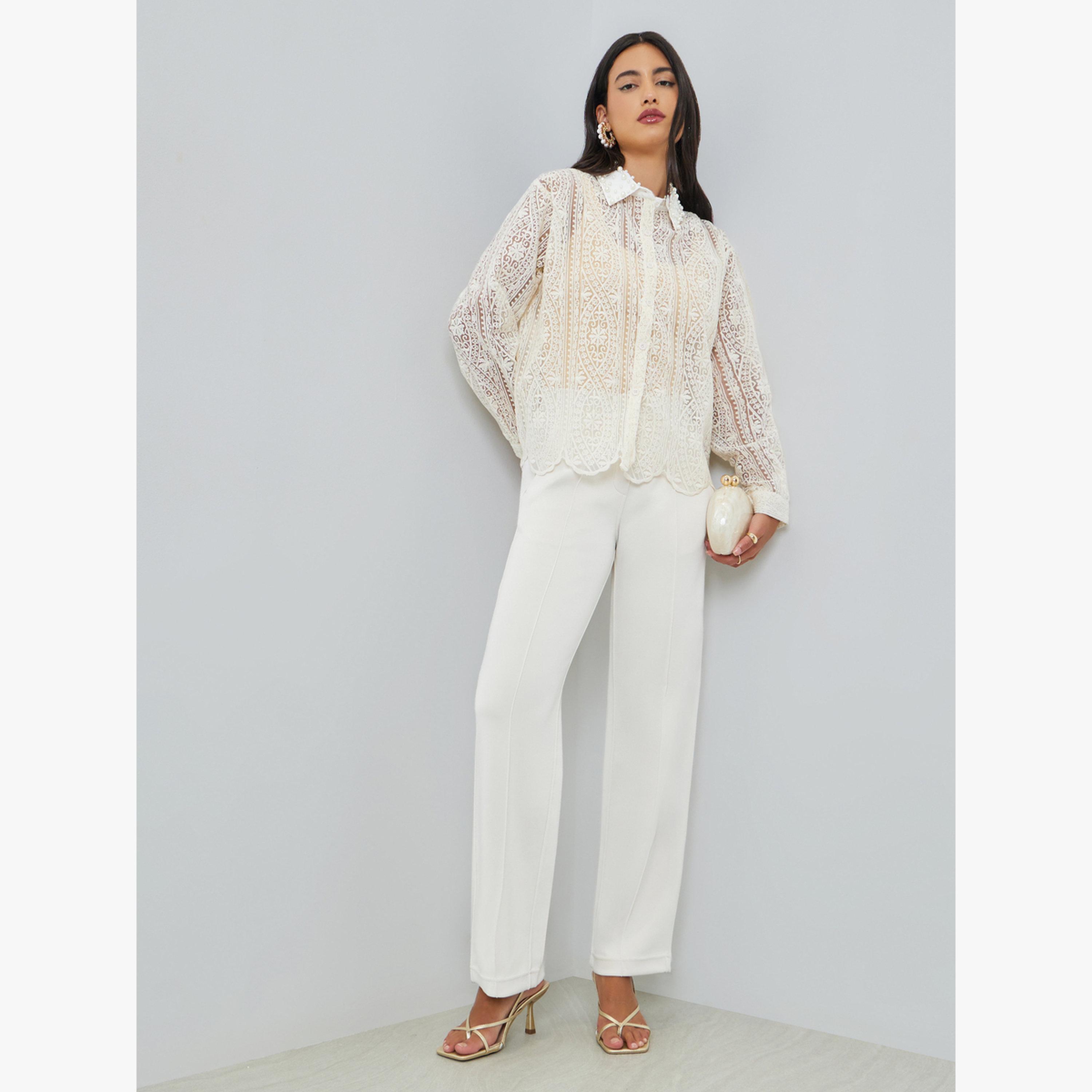 Styli Beige Lace Long Sleeve Shirt-women-clothing-shirtsandblouses-shirts-image-2