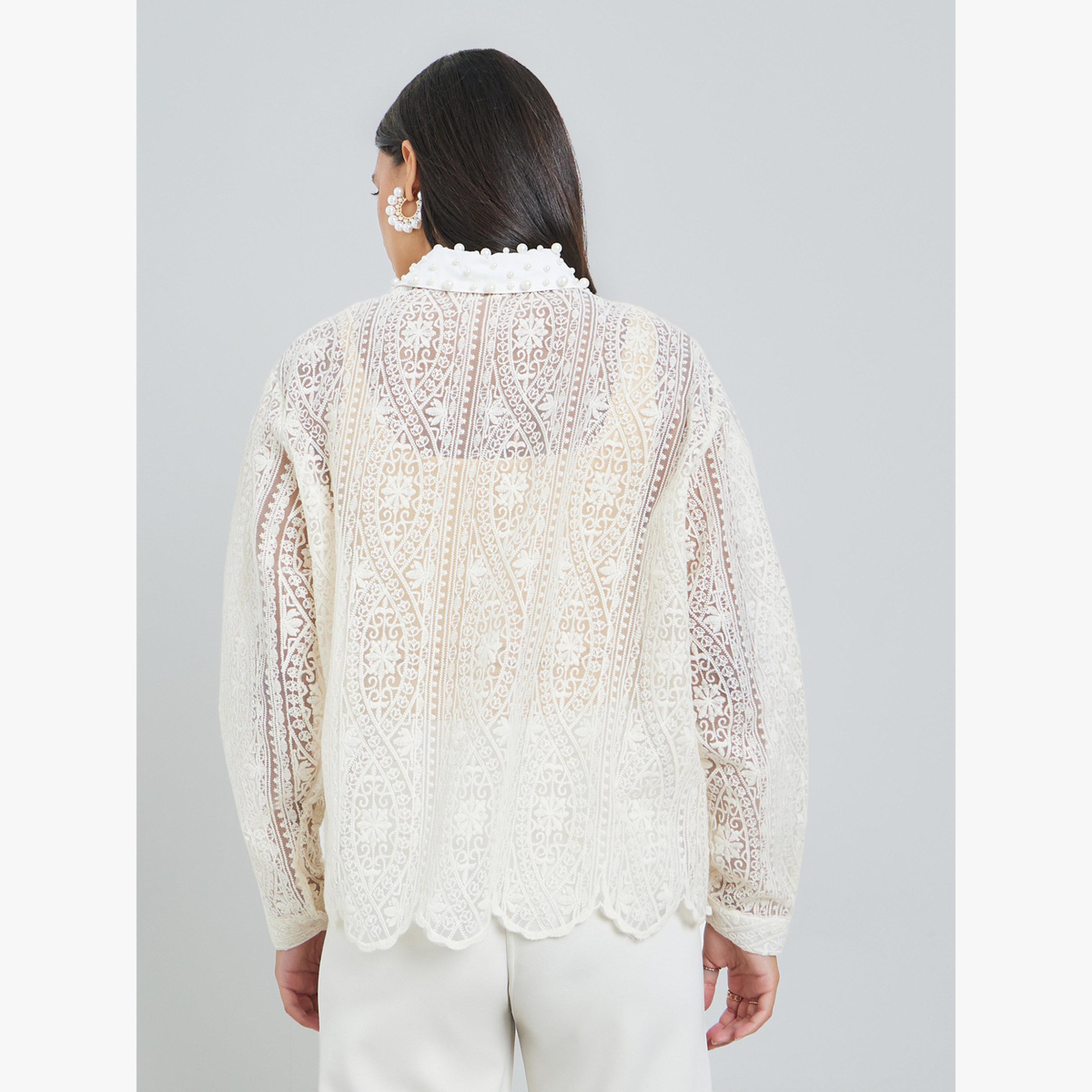 Styli Beige Lace Long Sleeve Shirt-women-clothing-shirtsandblouses-shirts-image-4