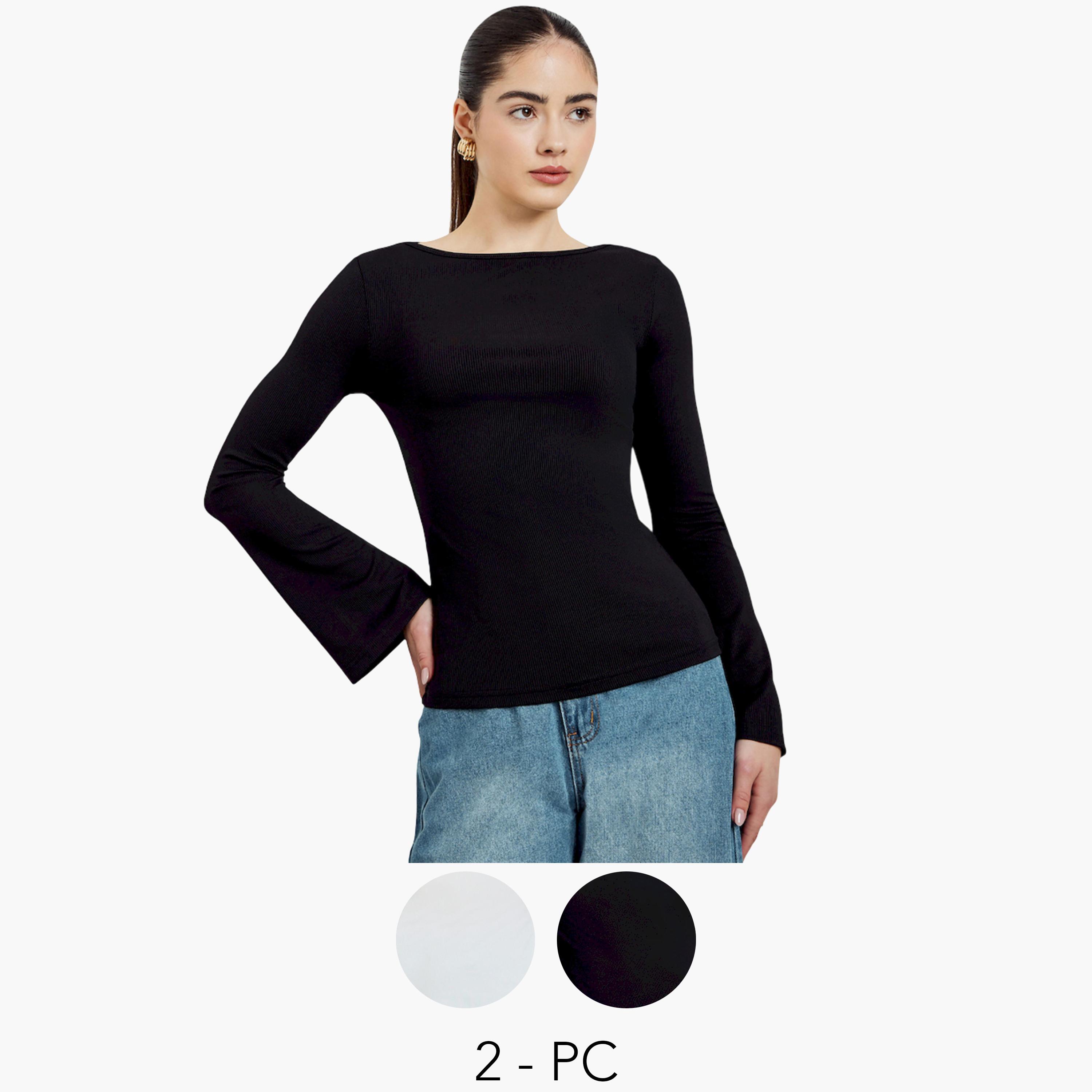 Styli Pack of 2 - Bell Sleeves Knitted Top-women-clothing-tshirts-image-1