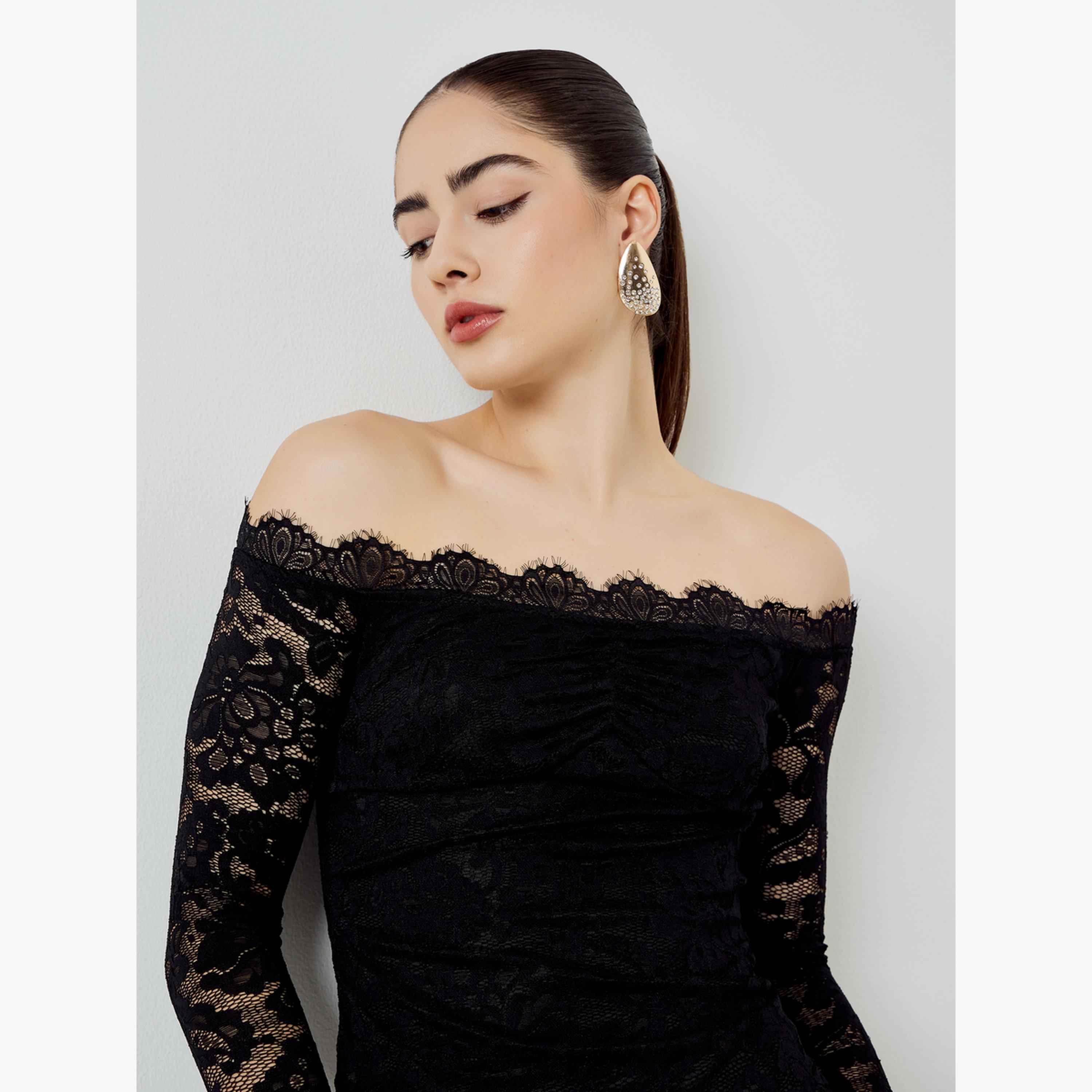 Styli Black Lace Off-Shoulder Blouse-women-clothing-shirtsandblouses-blouses-image-3
