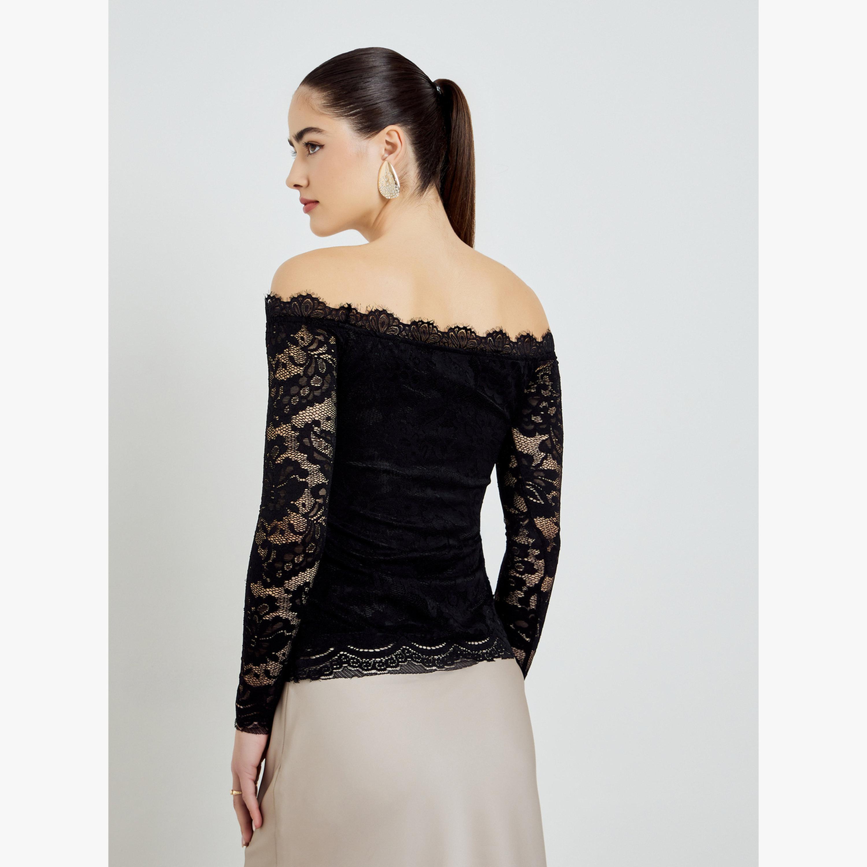 Styli Black Lace Off-Shoulder Blouse-women-clothing-shirtsandblouses-blouses-image-4