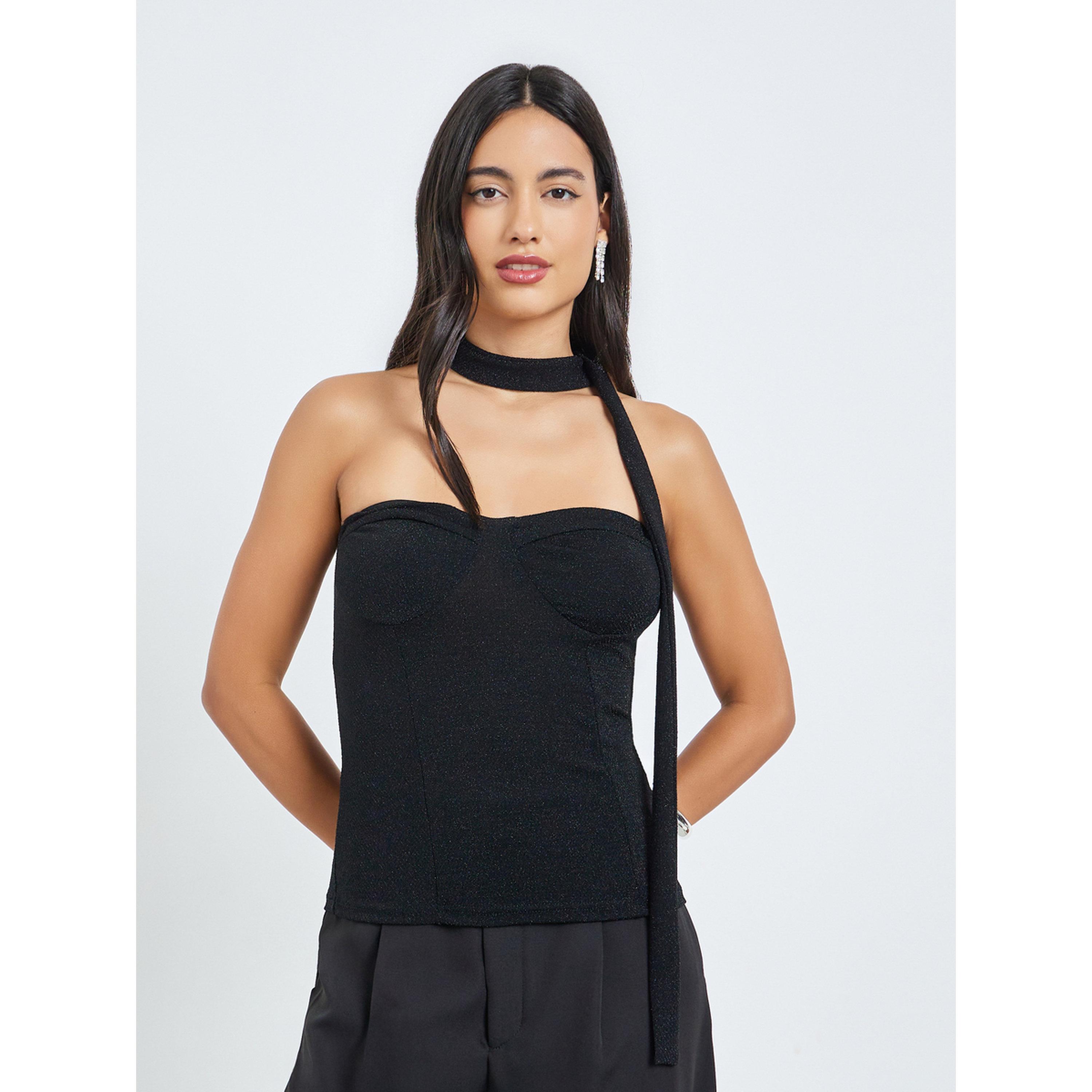 Styli Black Bandeau Neck Textured Top-women-clothing-shirtsandblouses-blouses-image-1