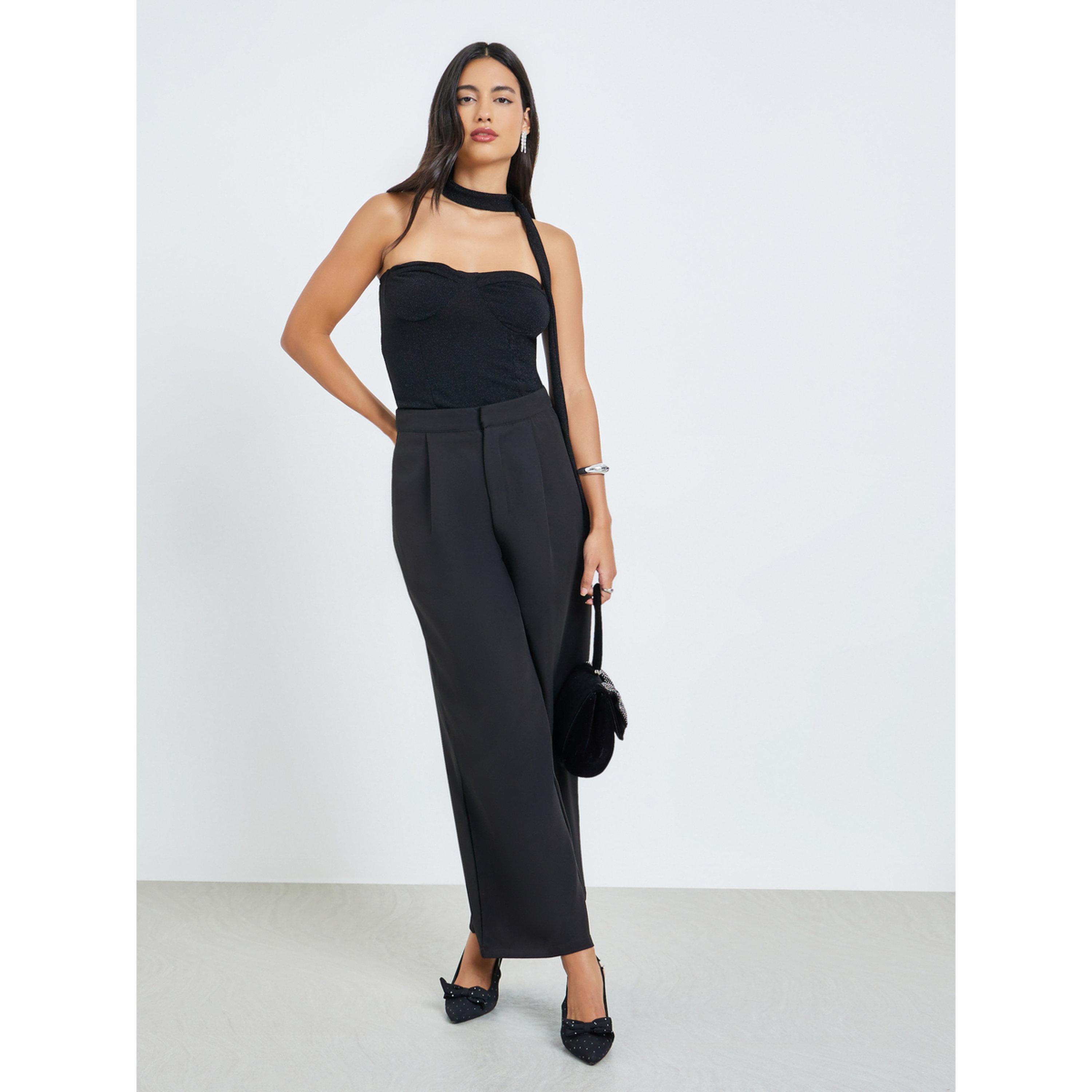 Styli Black Bandeau Neck Textured Top-women-clothing-shirtsandblouses-blouses-image-2