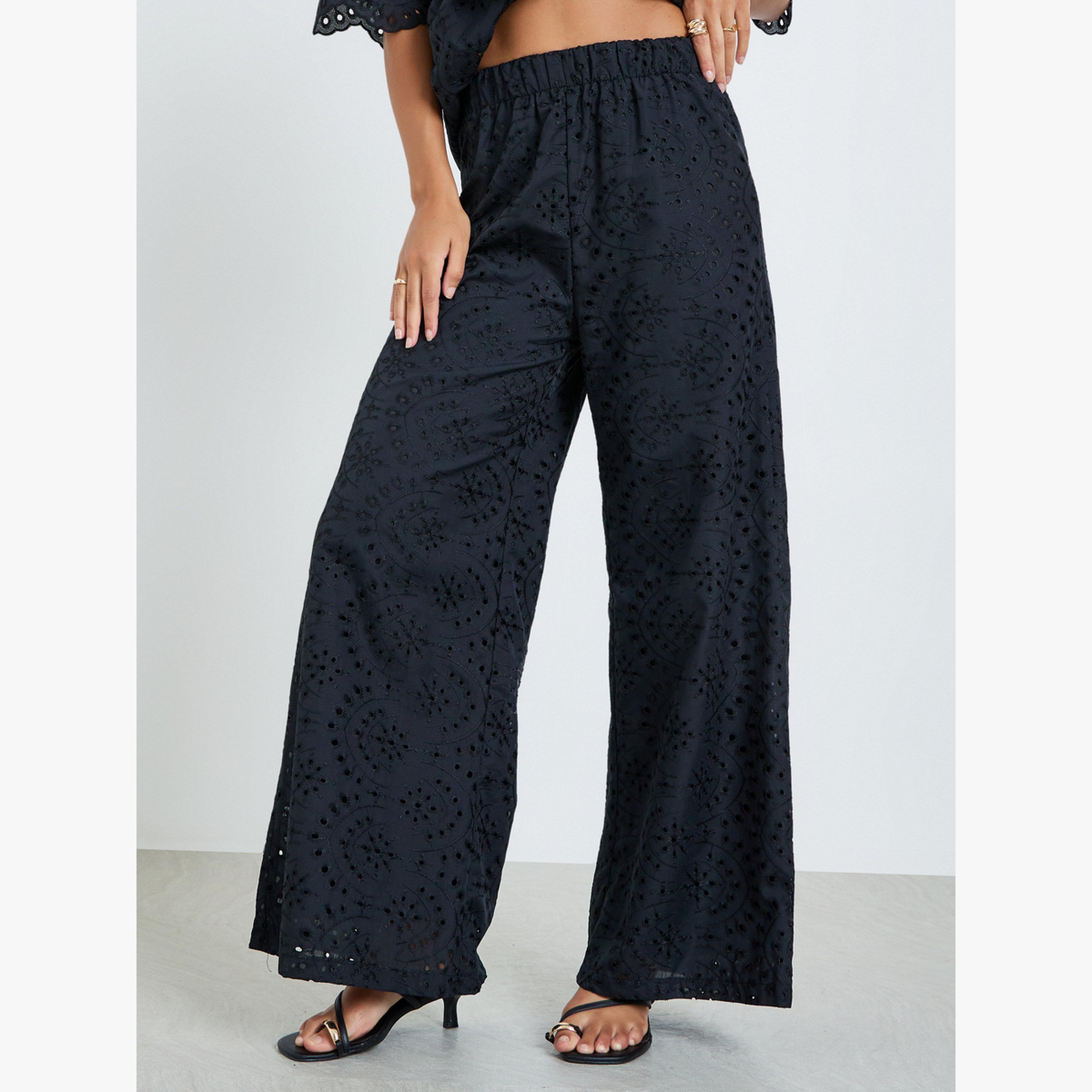 Styli Black Belted Schiffli Shirt and Pants Set-women-clothing-coordsets-image-5