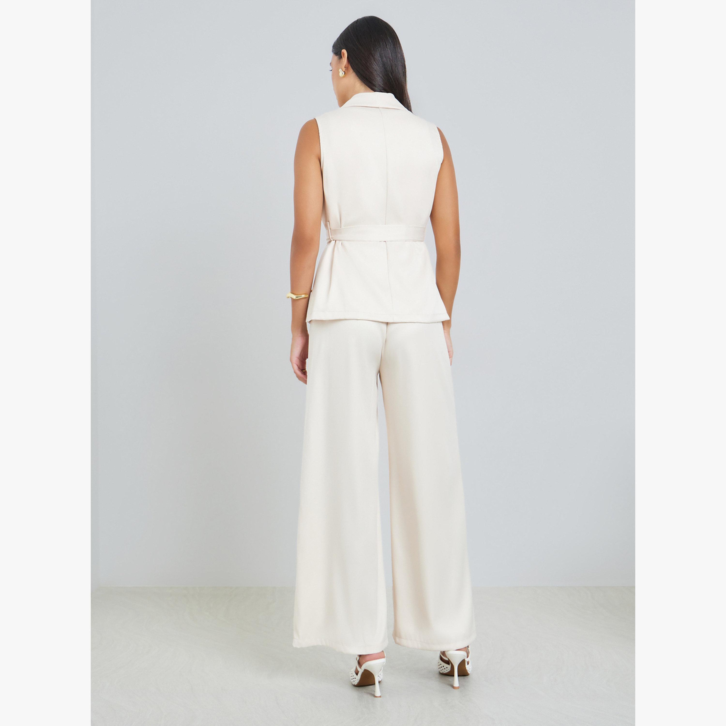 طقم منسق من بنطال بأرجل واسعة وفيست بليزر برباط خصر-women-clothing-coordsets-image-3