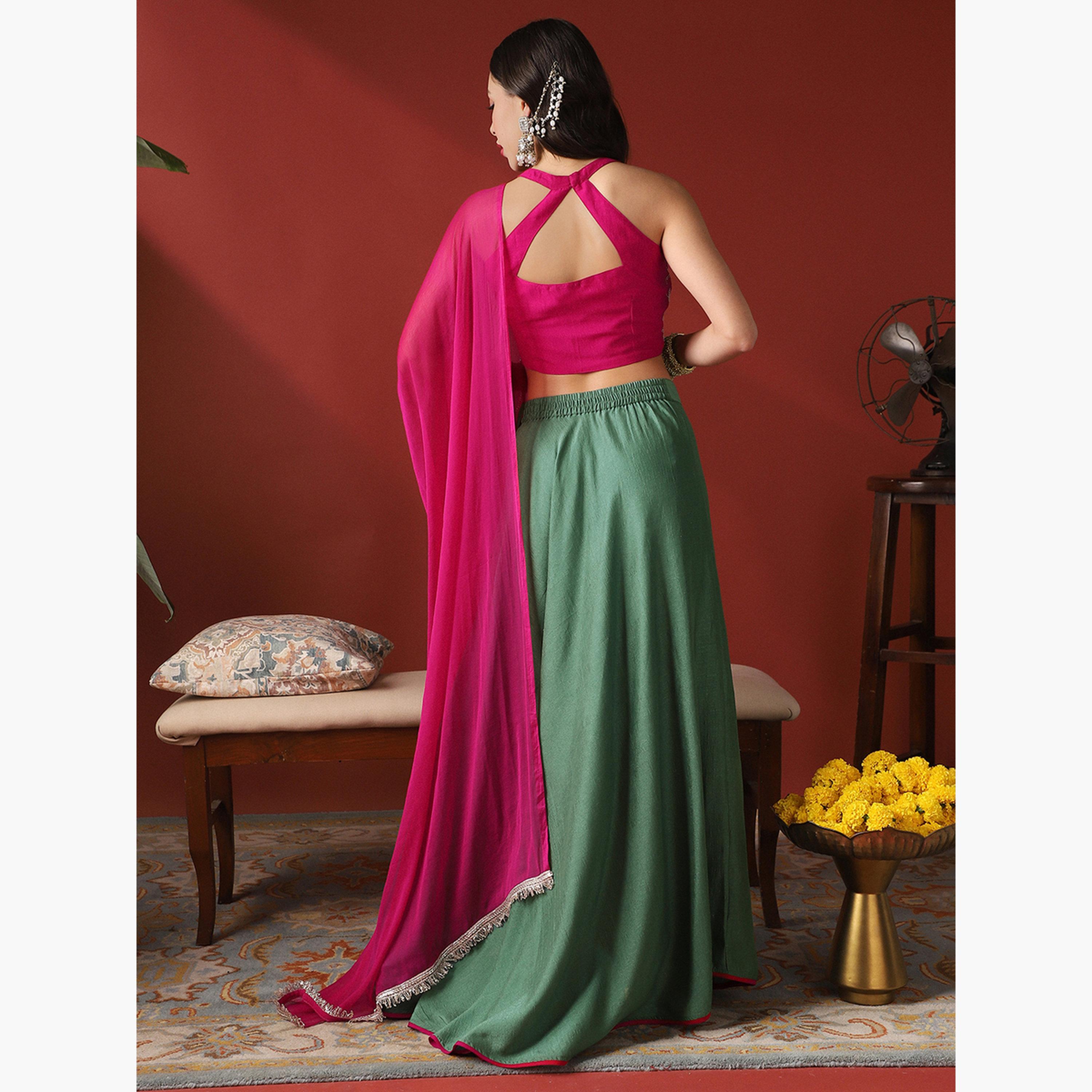 طقم بلوزة مطرزة مع تنورة ووشاح-women-clothing-coordsets-image-3