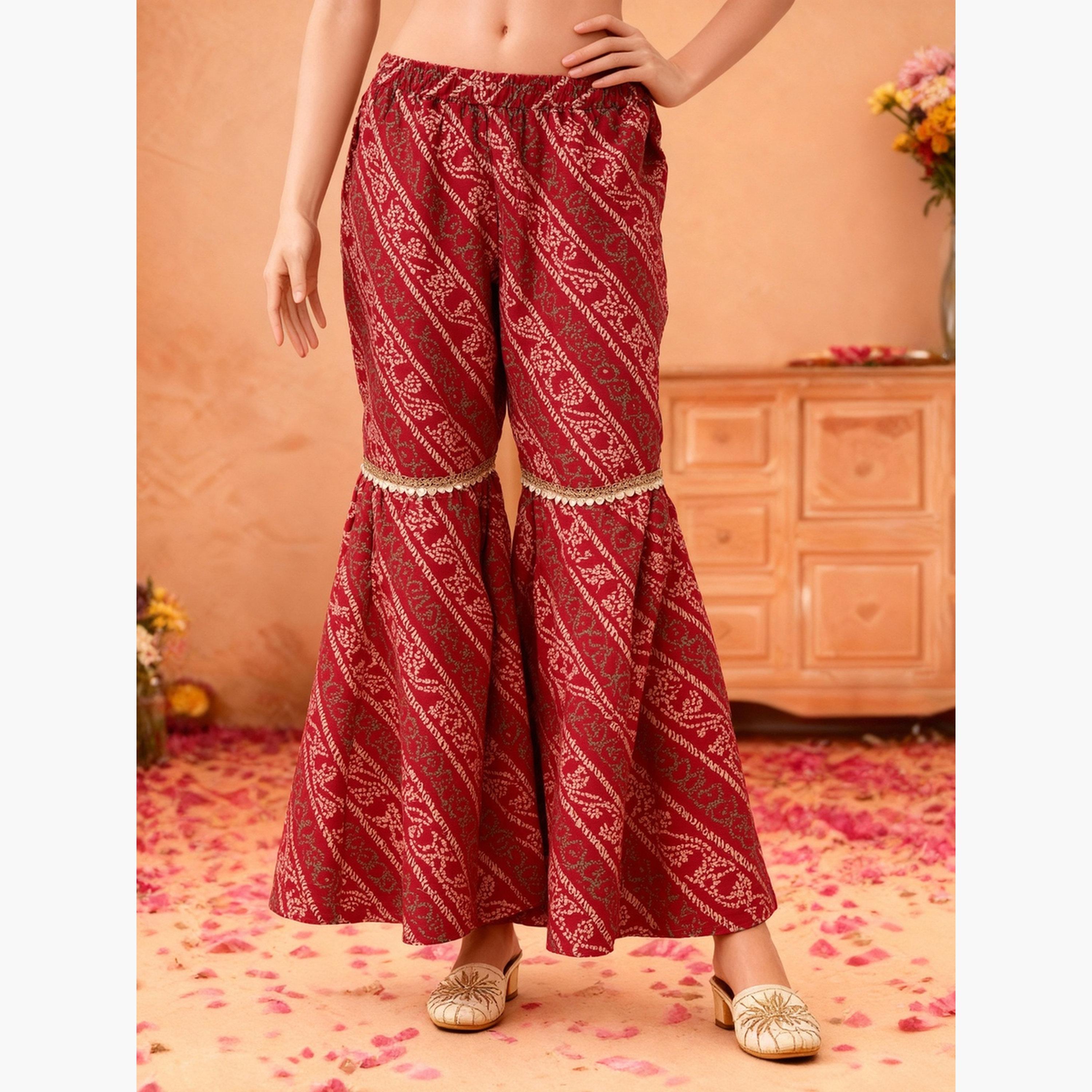 طقم تونيك قفطان بأكمام كيمونو مع بنطلون شرارة-women-clothing-ethnicwear-kurtasets-image-5